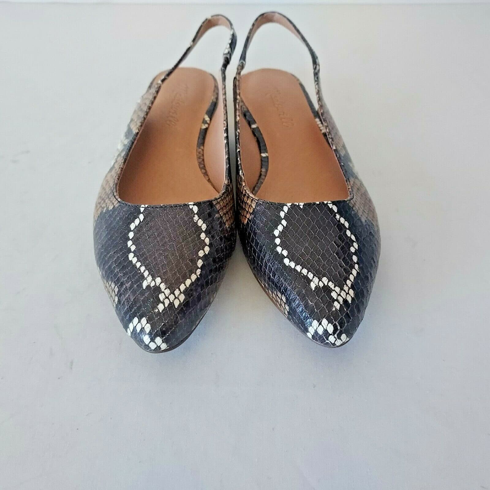 NWoB Madewell Margo Snakeskin Embossed Leather Slingback Flats Mule Black US6.5 - Thumbnail 7