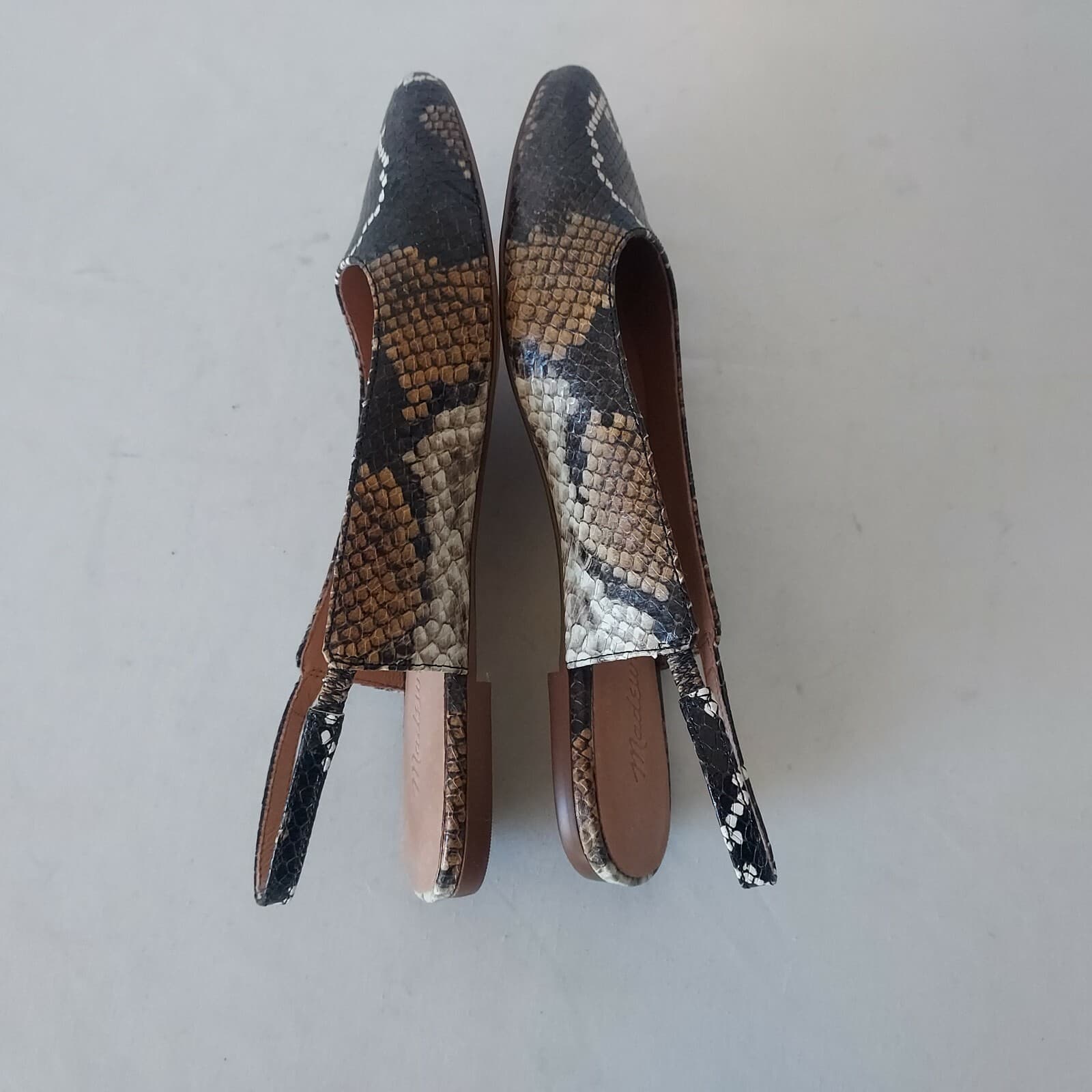 NWoB Madewell Margo Snakeskin Embossed Leather Slingback Flats Mule Black US6.5 - Thumbnail 8