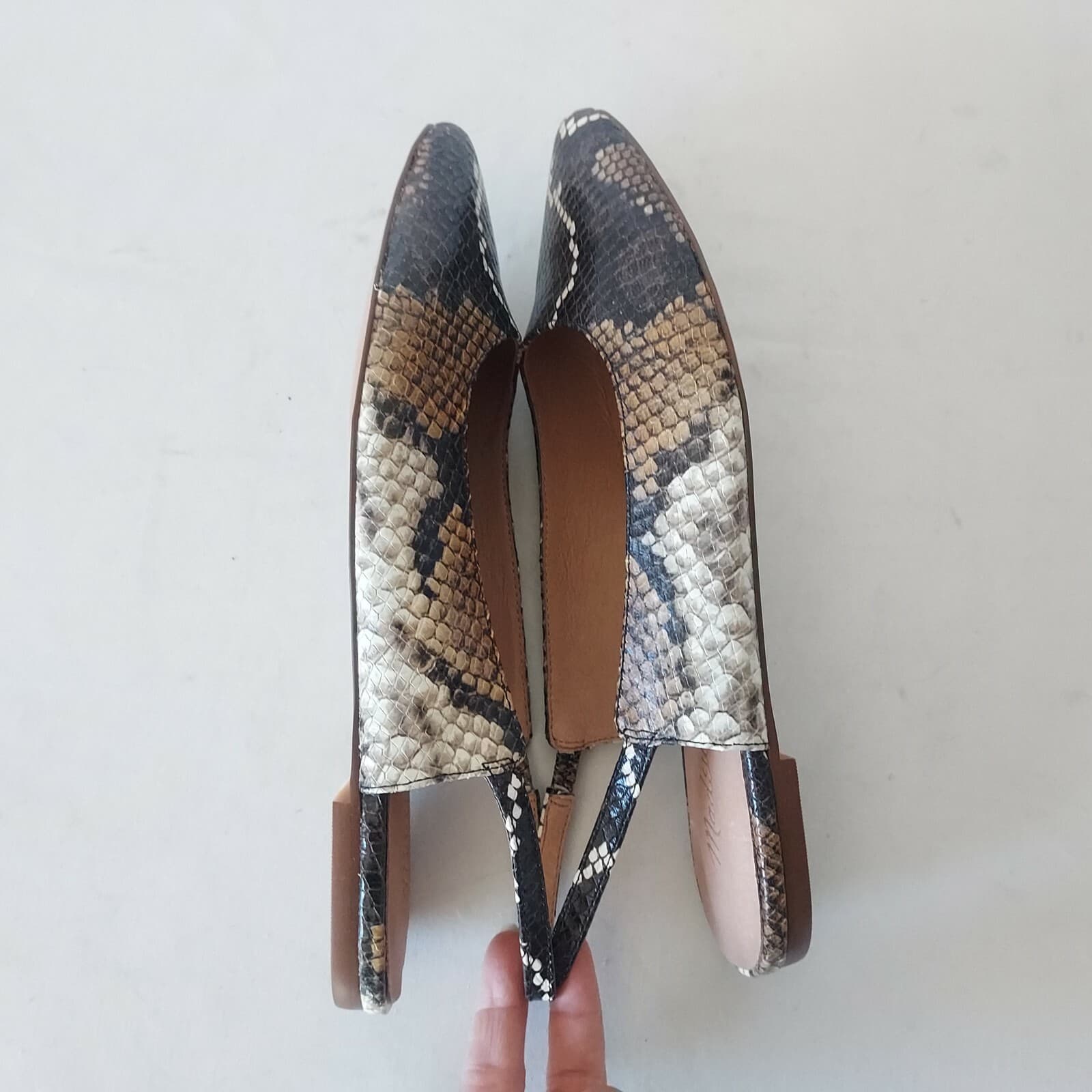 NWoB Madewell Margo Snakeskin Embossed Leather Slingback Flats Mule Black US6.5 - Thumbnail 9