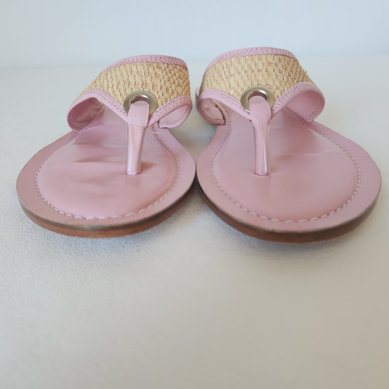 Lilly Pulitzer Benny Flat Thong Sandals Napa Raffia Pink Natural Women 8M Blazil - Thumbnail 9