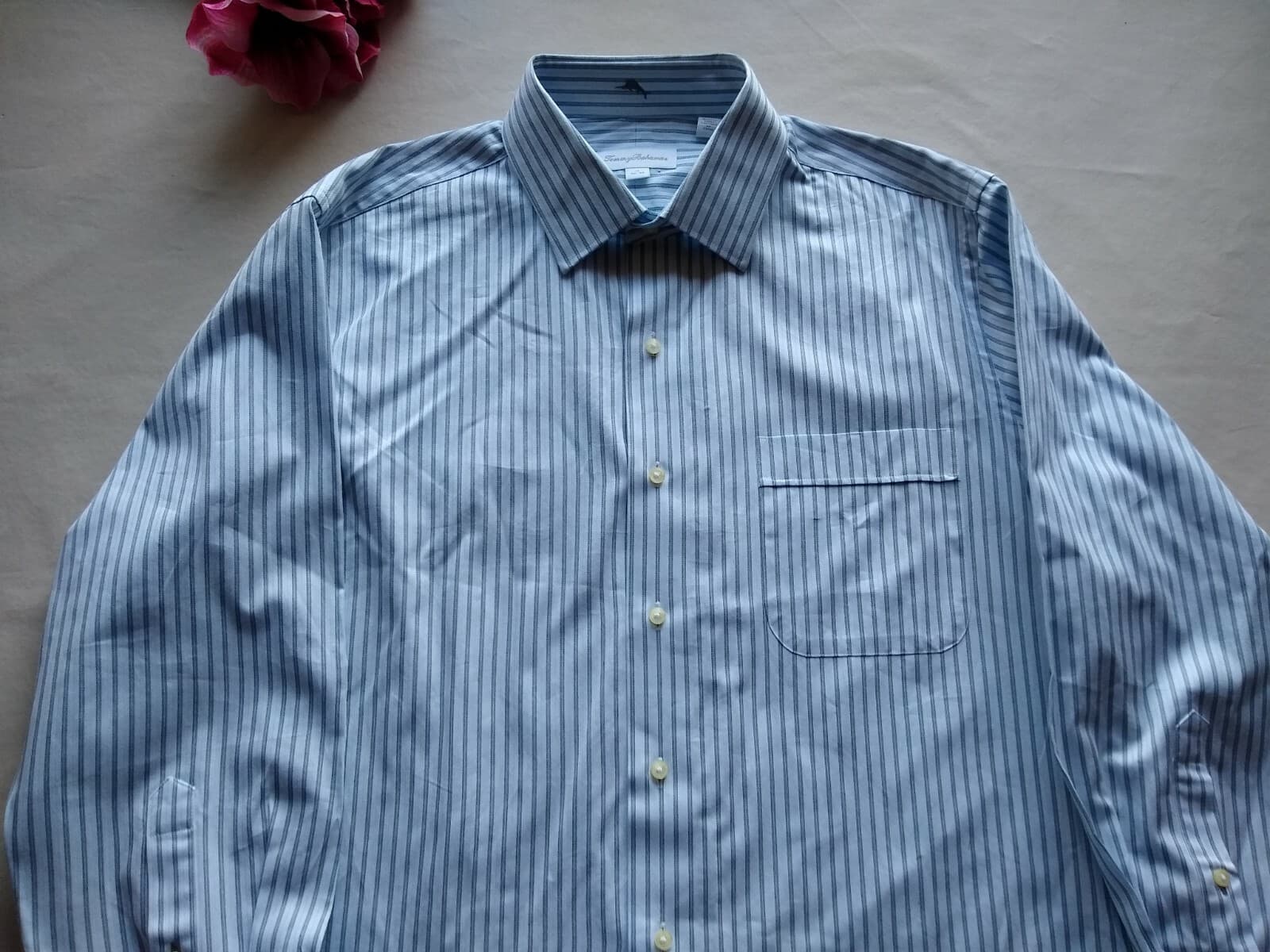 Tommy Bahama Cotton Dress Shirt Button-down Long Sleeves White Strip 17 (32-33) - Thumbnail 3