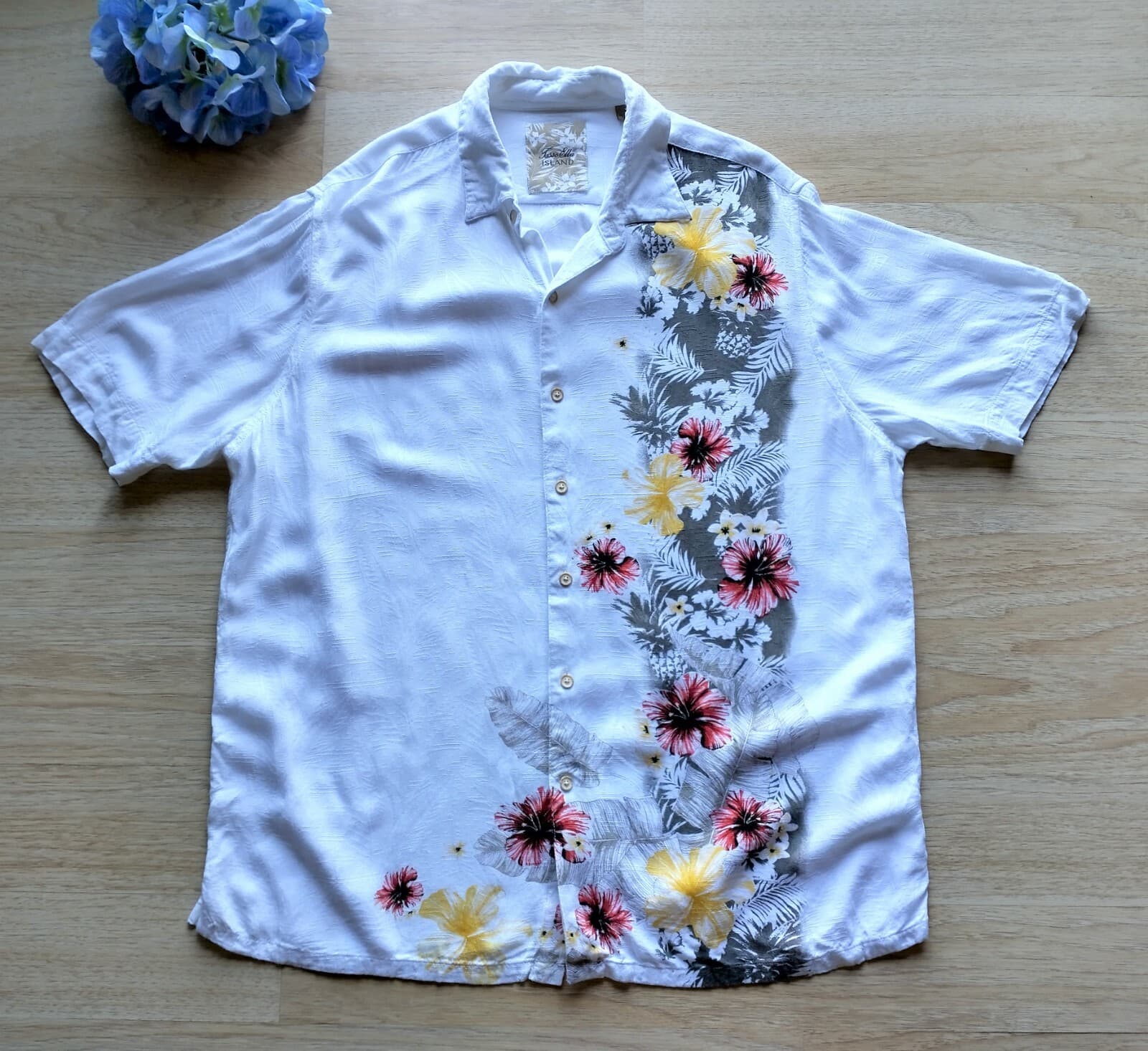 Tasso Elba Island Men Resort Hawaii Shirt Rayon Short Sleeve Floral White Sz.L - Thumbnail 2