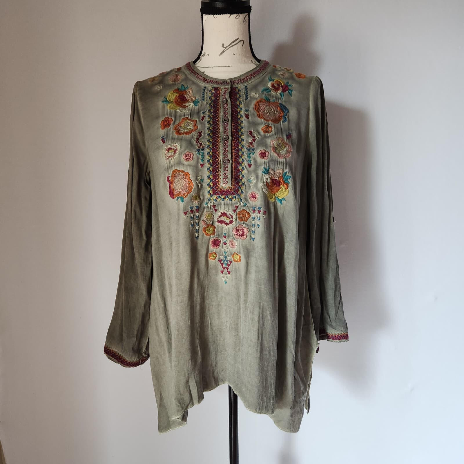 Andree by Unit Embroidered Tunic Boho Top Roll Tap Long Sleeve Dark Grey Women S - Thumbnail 2