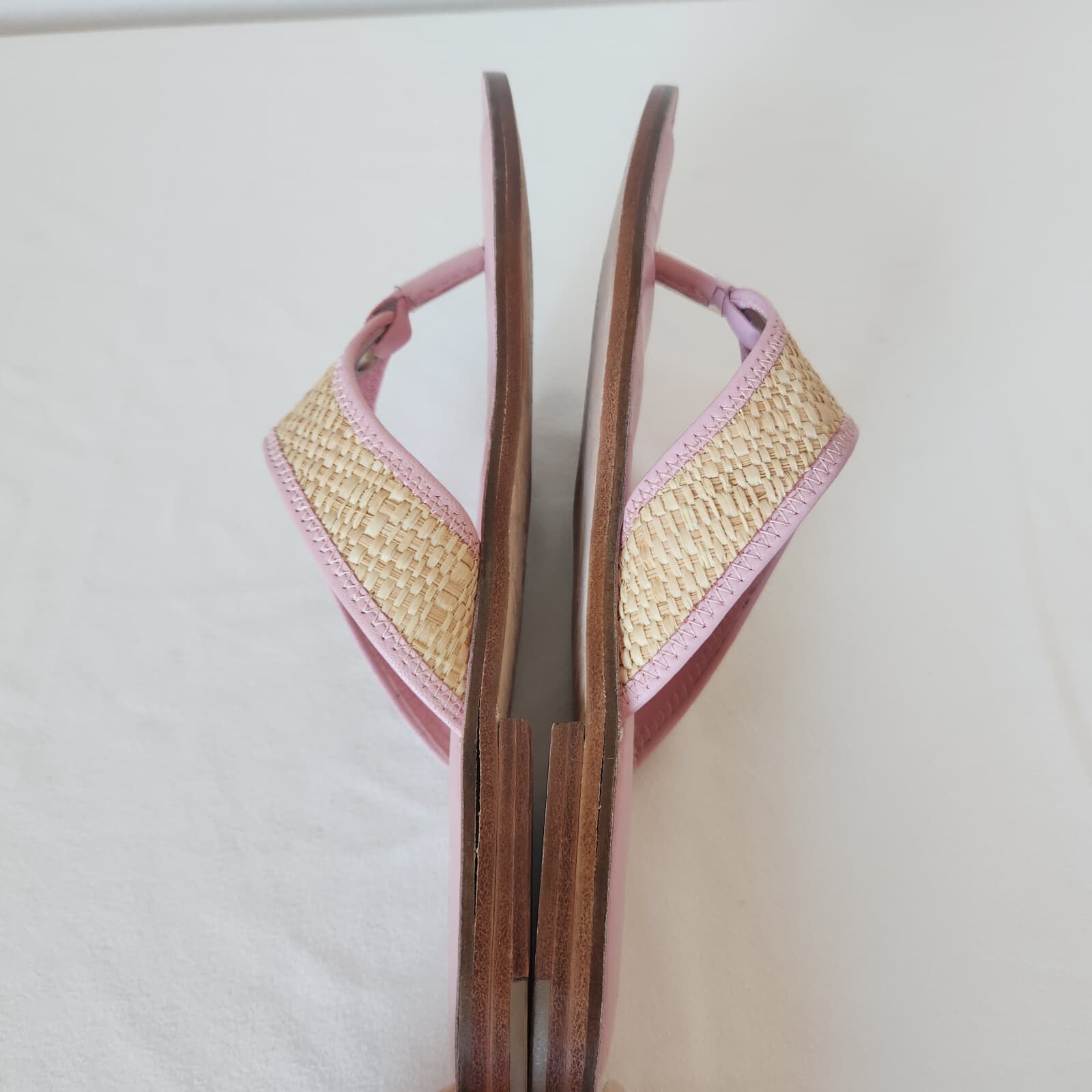 Lilly Pulitzer Benny Flat Thong Sandals Napa Raffia Pink Natural Women 8M Blazil - Thumbnail 5