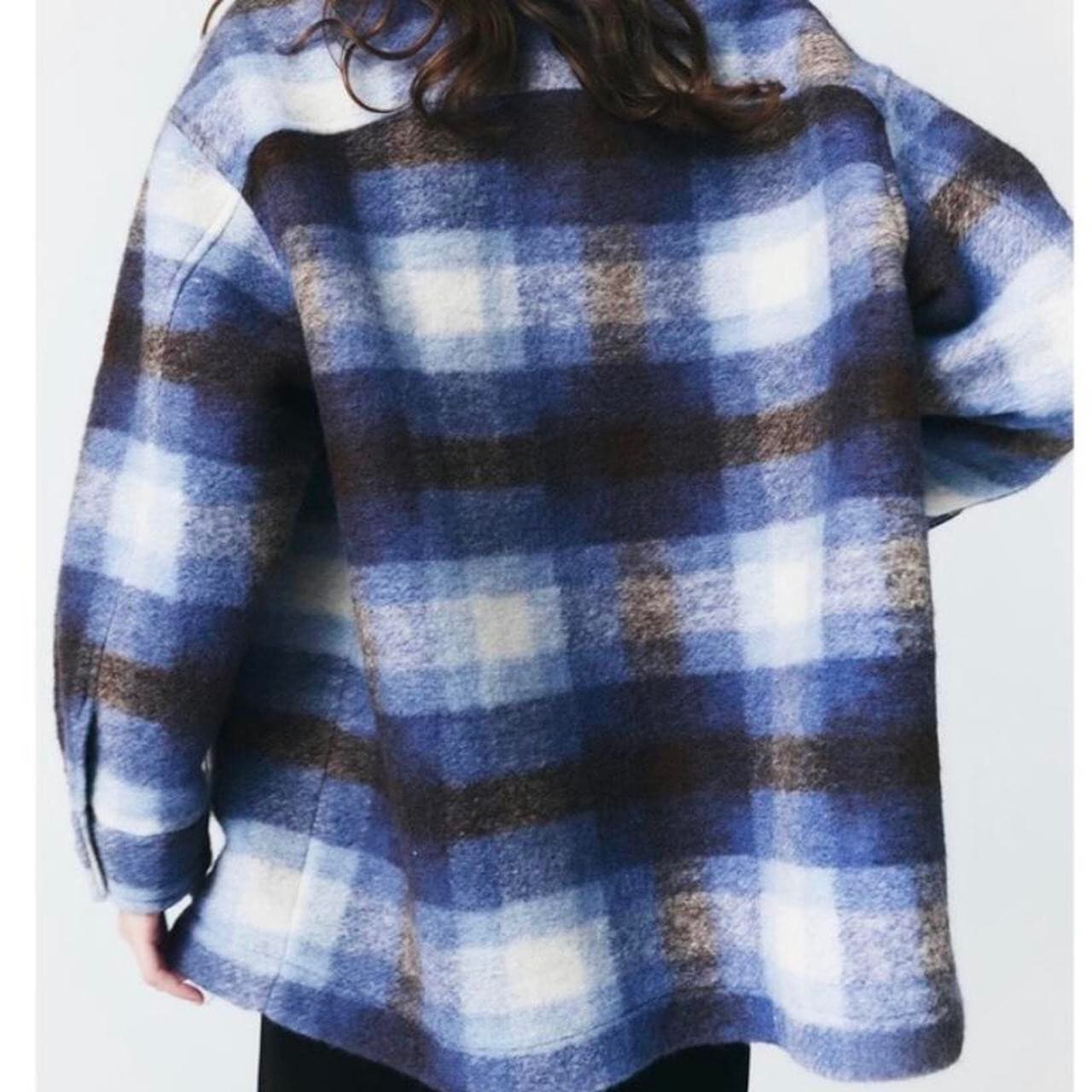 Zara Premium Wool Blend Plaid Shirt Jacket Shacket Overshirt Blue Oversize-Small - Thumbnail 7