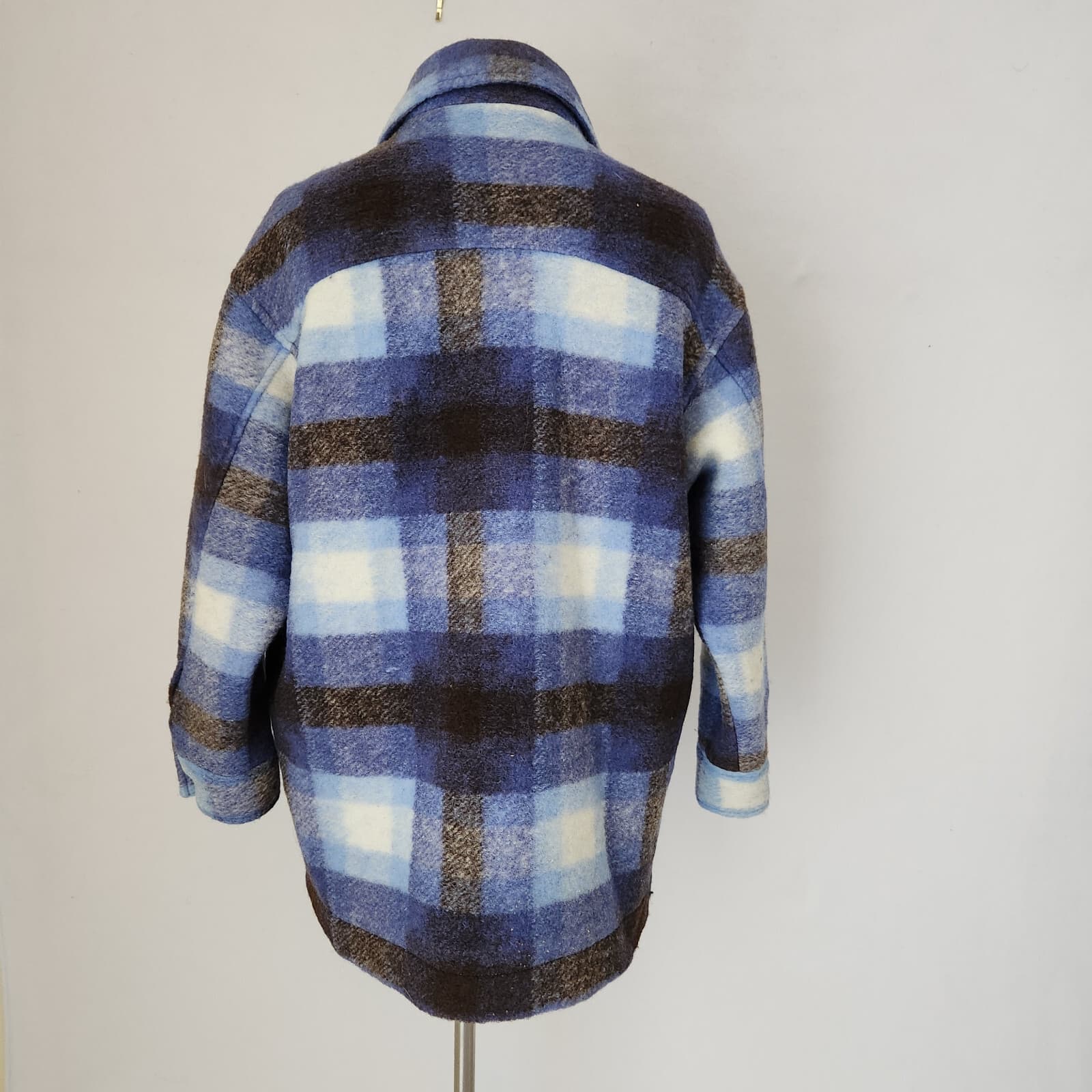 Zara Premium Wool Blend Plaid Shirt Jacket Shacket Overshirt Blue Oversize-Small - Thumbnail 8