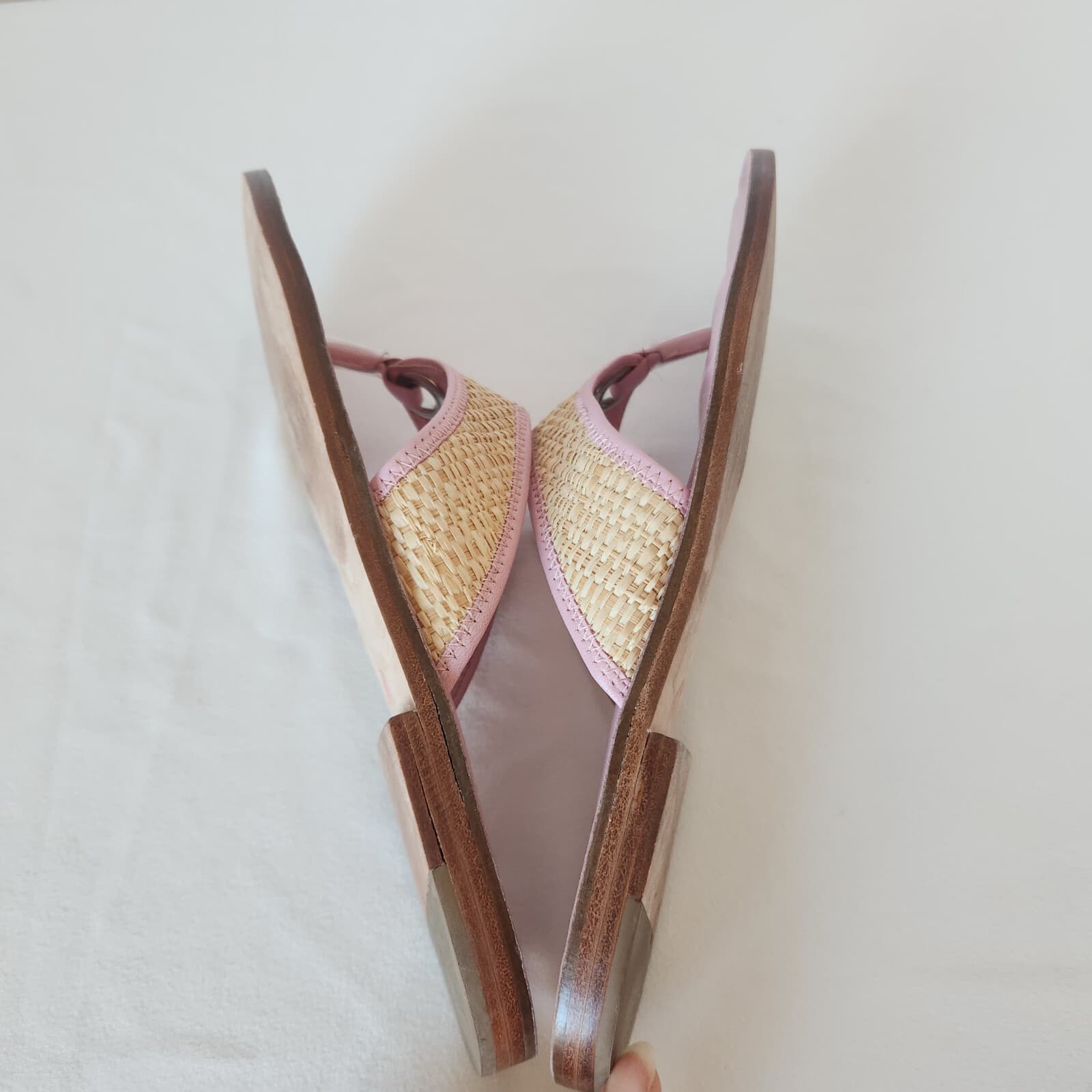 Lilly Pulitzer Benny Flat Thong Sandals Napa Raffia Pink Natural Women 8M Blazil - Thumbnail 6