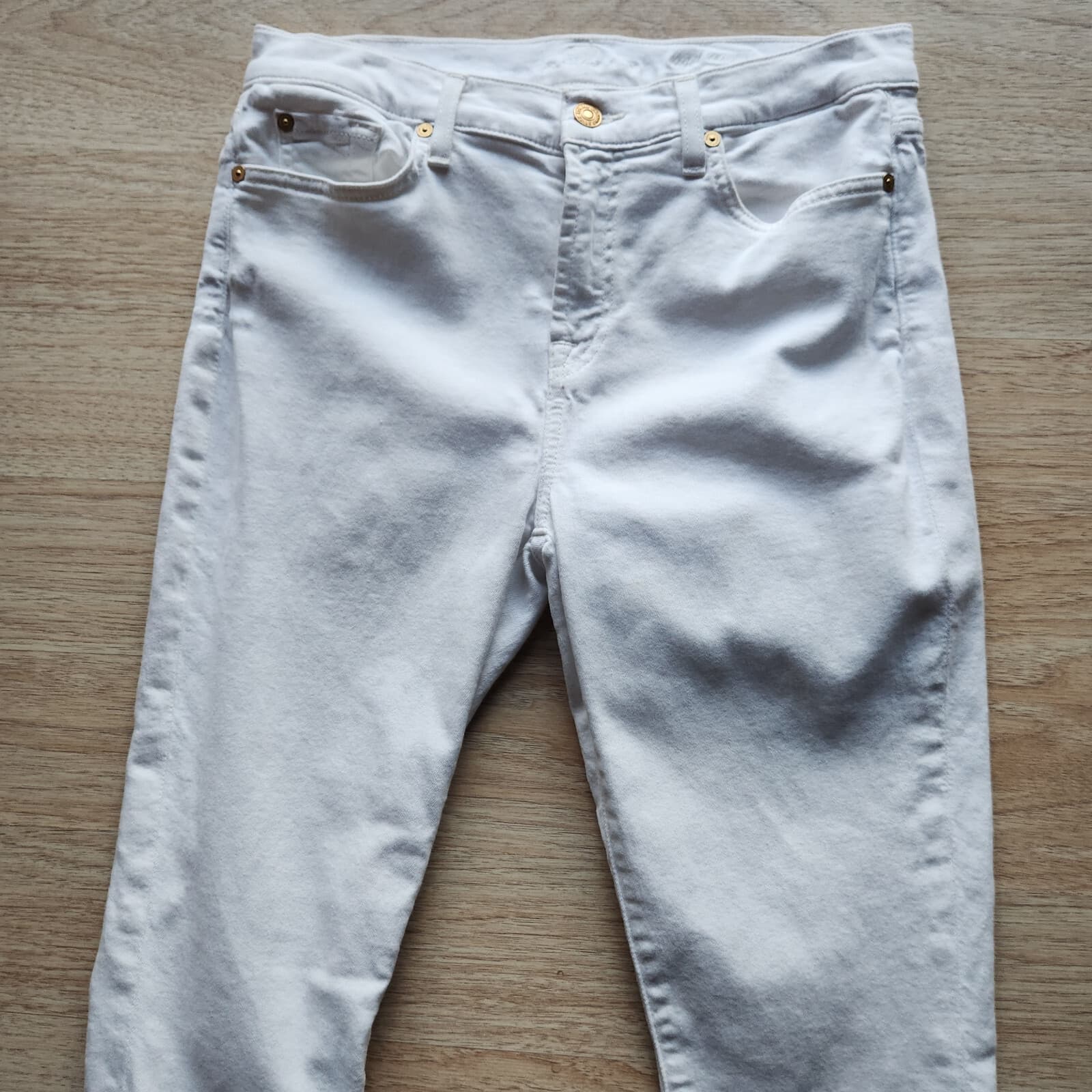 7 For All Mankind Gwenevere High Waist Ankle Skinny White Jeans Stretch Sz.30 - Thumbnail 3