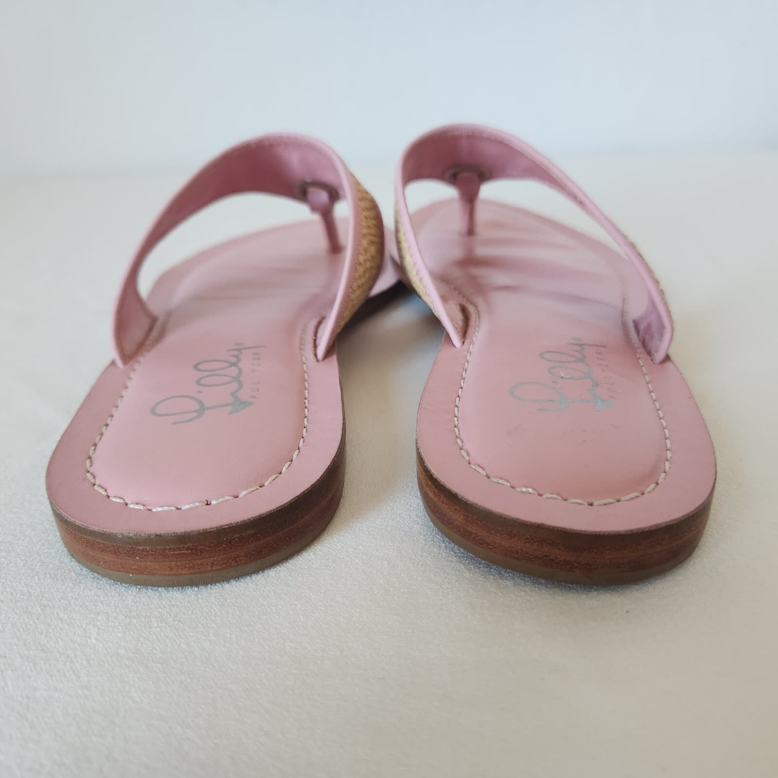 Lilly Pulitzer Benny Flat Thong Sandals Napa Raffia Pink Natural Women 8M Blazil - Thumbnail 8