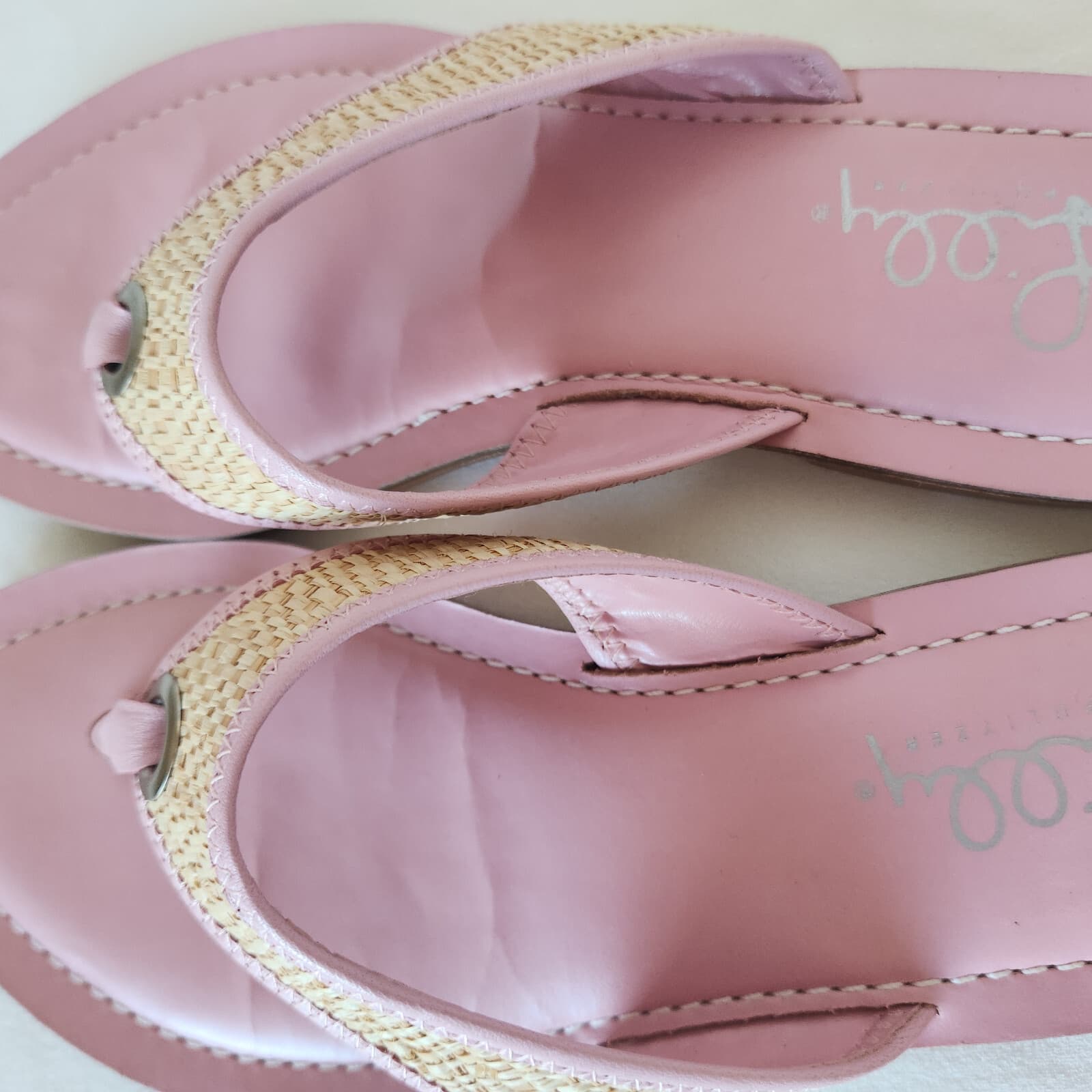 Lilly Pulitzer Benny Flat Thong Sandals Napa Raffia Pink Natural Women 8M Blazil - Thumbnail 11