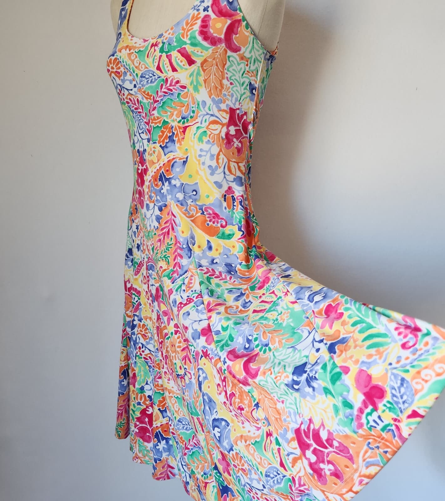 Lauren Ralph Lauren Floral Paisley Jersey Fit-Flare Tank Dress Sleeveless Sz.XS - Thumbnail 3