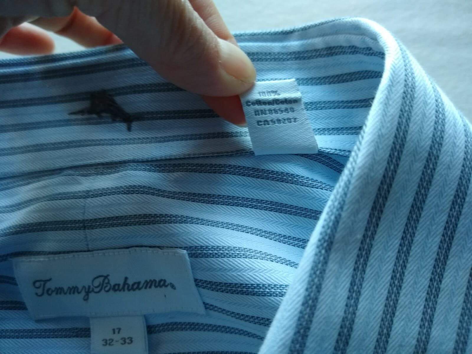 Tommy Bahama Cotton Dress Shirt Button-down Long Sleeves White Strip 17 (32-33) - Thumbnail 5