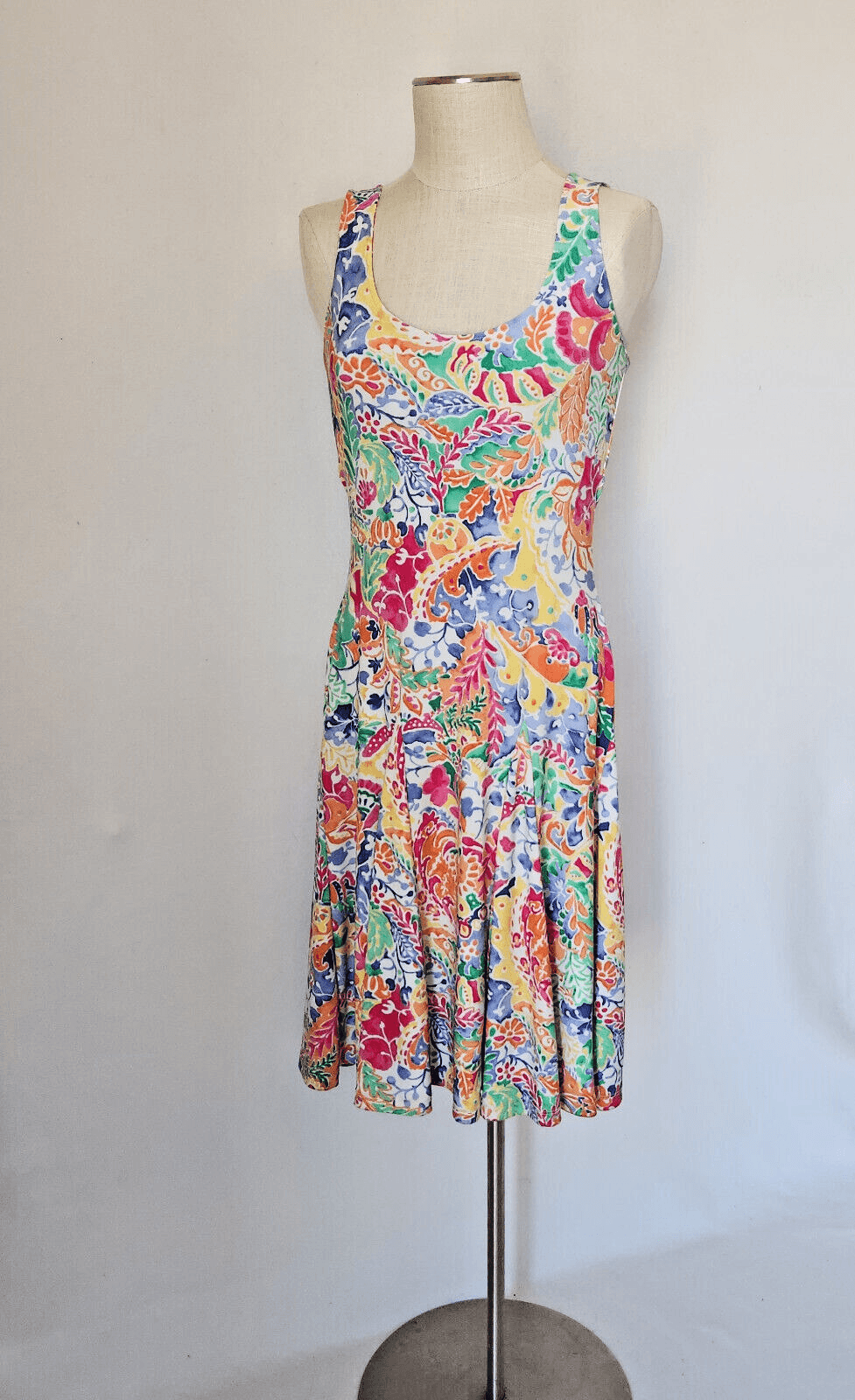 Lauren Ralph Lauren Floral Paisley Jersey Fit-Flare Tank Dress Sleeveless Sz.XS - Thumbnail 2