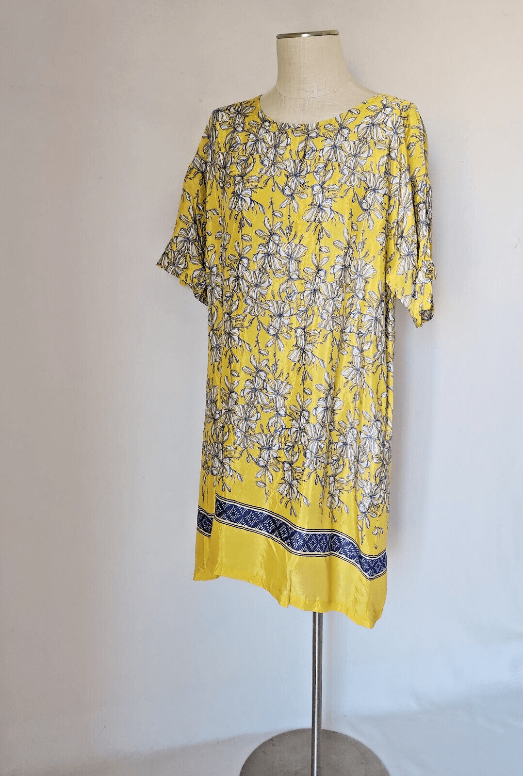 MASAI Copenhagen Floral Tunic Shift Dress Short Sleeve Pocket Yellow Blue Sz.L - Thumbnail 2