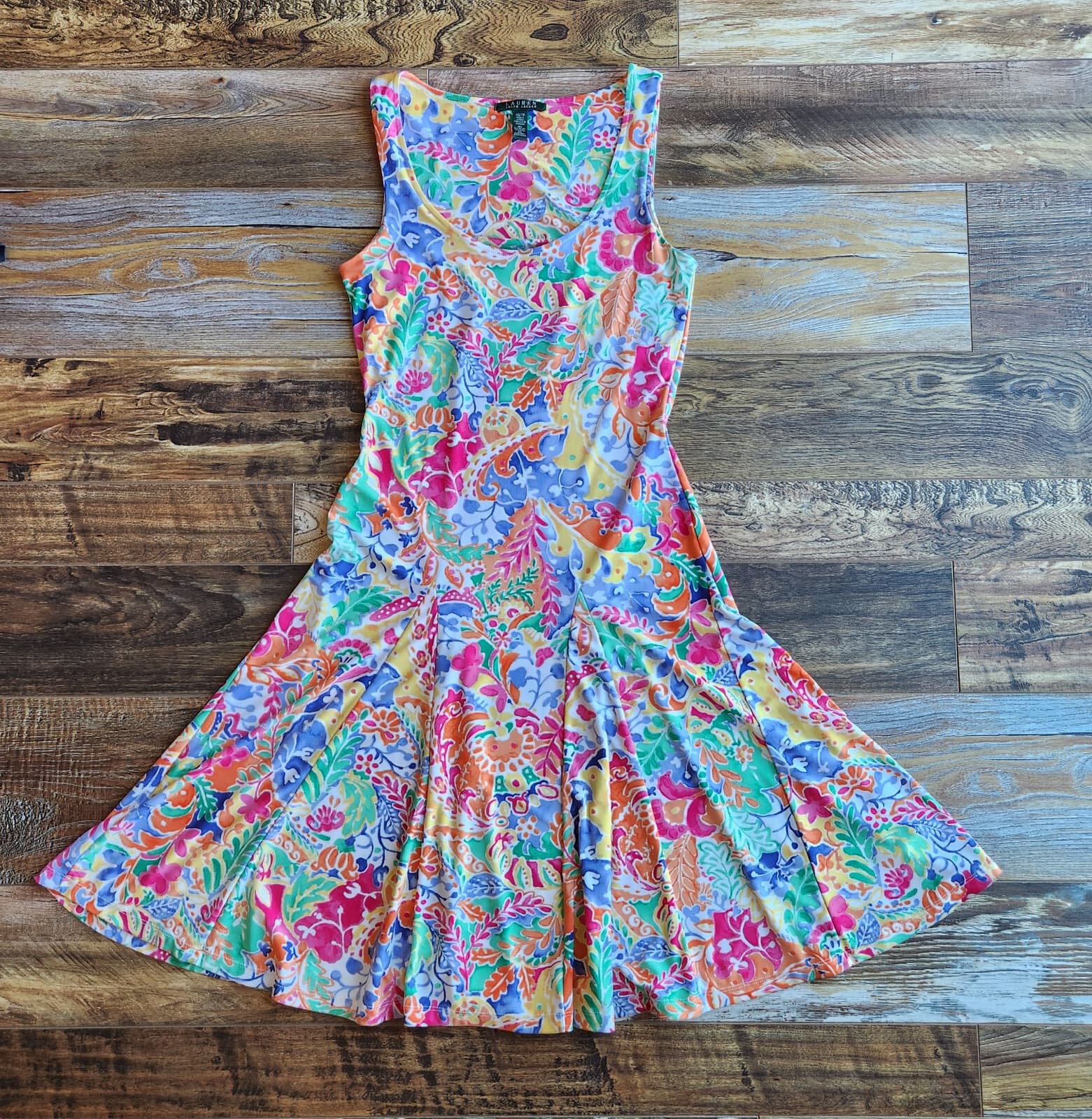 Lauren Ralph Lauren Floral Paisley Jersey Fit-Flare Tank Dress Sleeveless Sz.XS - Thumbnail 5