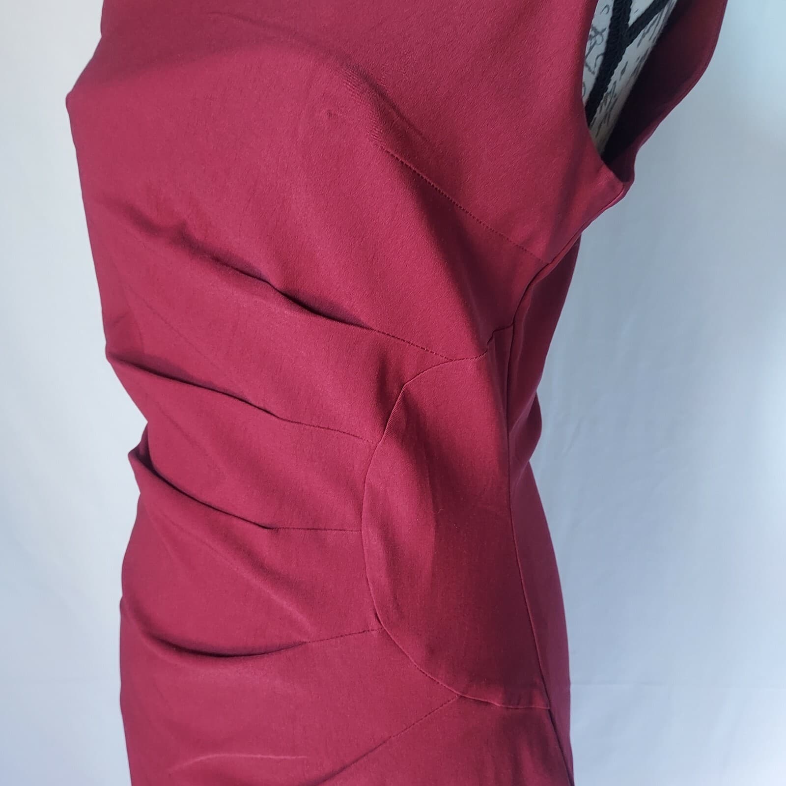 NWT MUXXA Boutique Midi Dress Asymmetrical-Neck Ruched-Waist Sleeveless Red Sz.L - Thumbnail 3