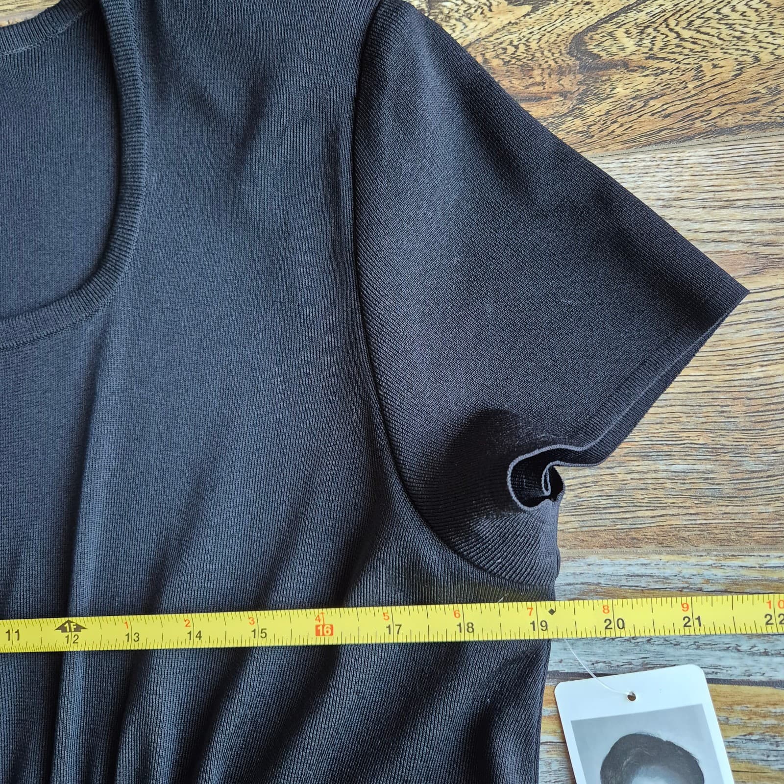 NWT Exclusively Misook Size L Empire Waist Square Neck Dress Cap Sleeve Black - Thumbnail 11