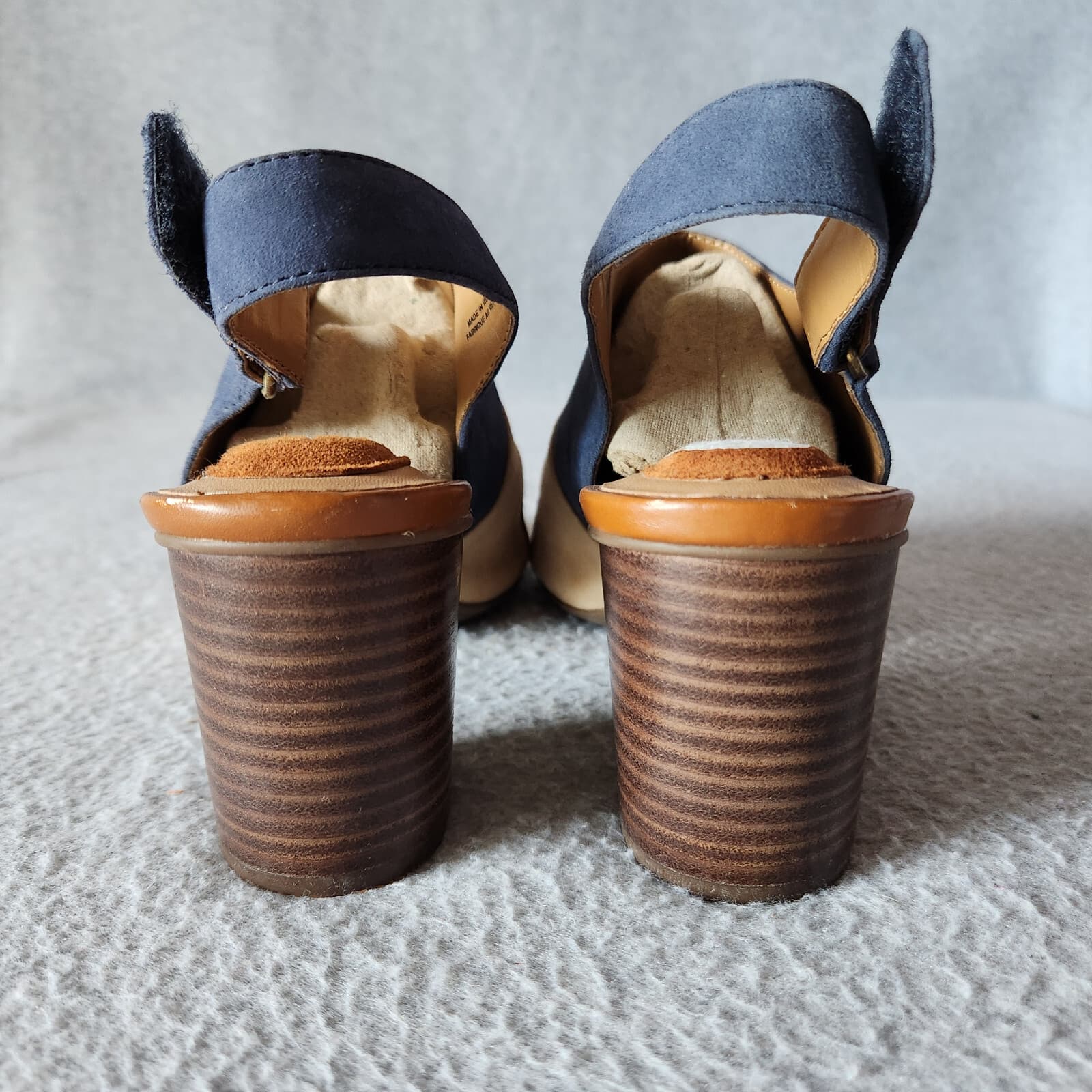 Clarks Artisan Suede Colorblock Peep Toe Slingback Shoe Wooden Block Heel US9.5M - Thumbnail 6