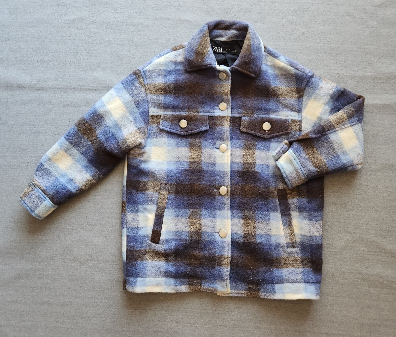 Zara Premium Wool Blend Plaid Shirt Jacket Shacket Overshirt Blue Oversize-Small - Thumbnail 4