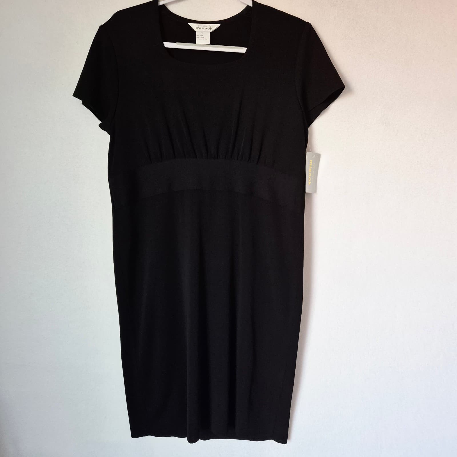 NWT Exclusively Misook Size L Empire Waist Square Neck Dress Cap Sleeve Black - Thumbnail 5