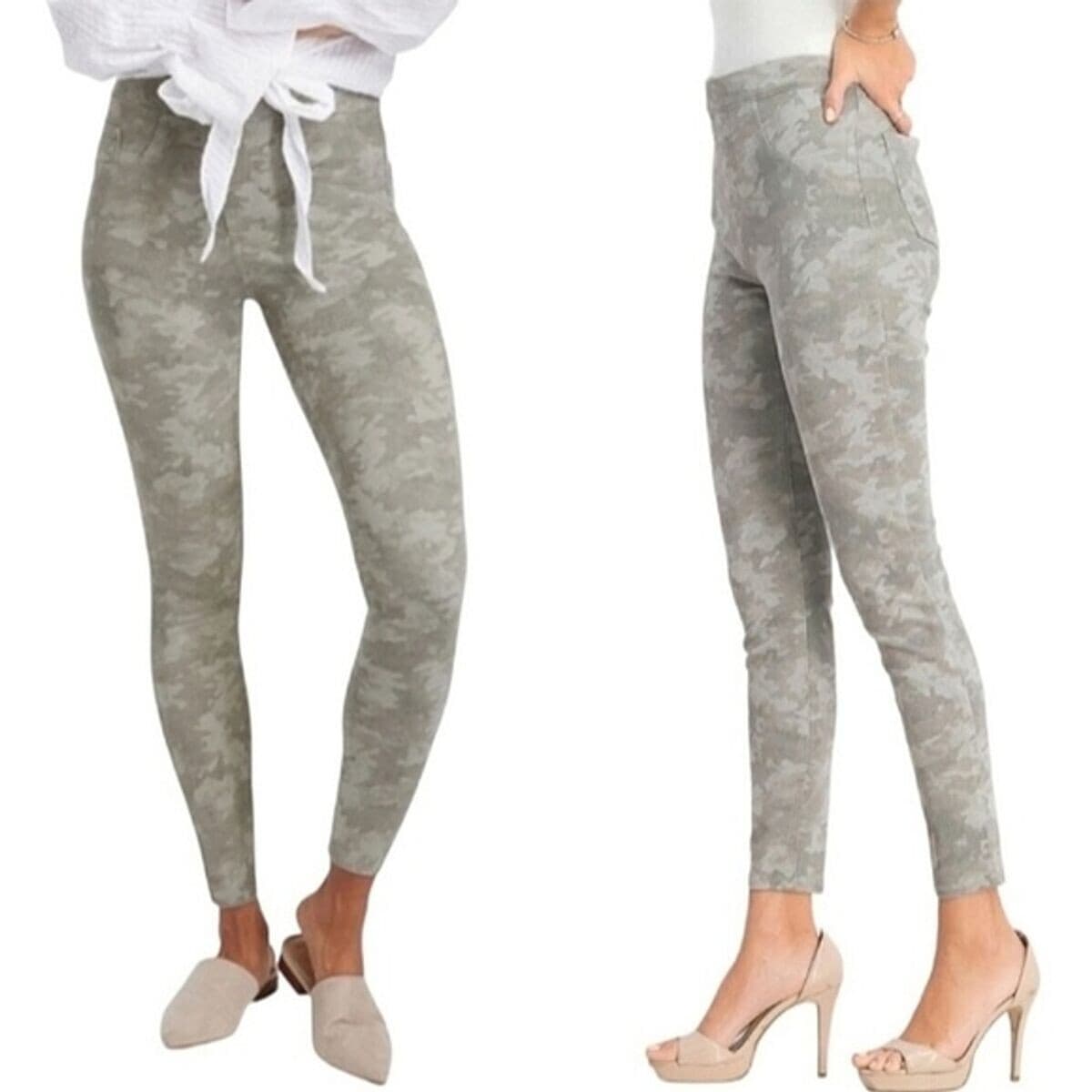 SPANX Camouflage Jean-ish Ankle Legging Back Pocket Stretch Cotton Grey Womens M - Thumbnail 2