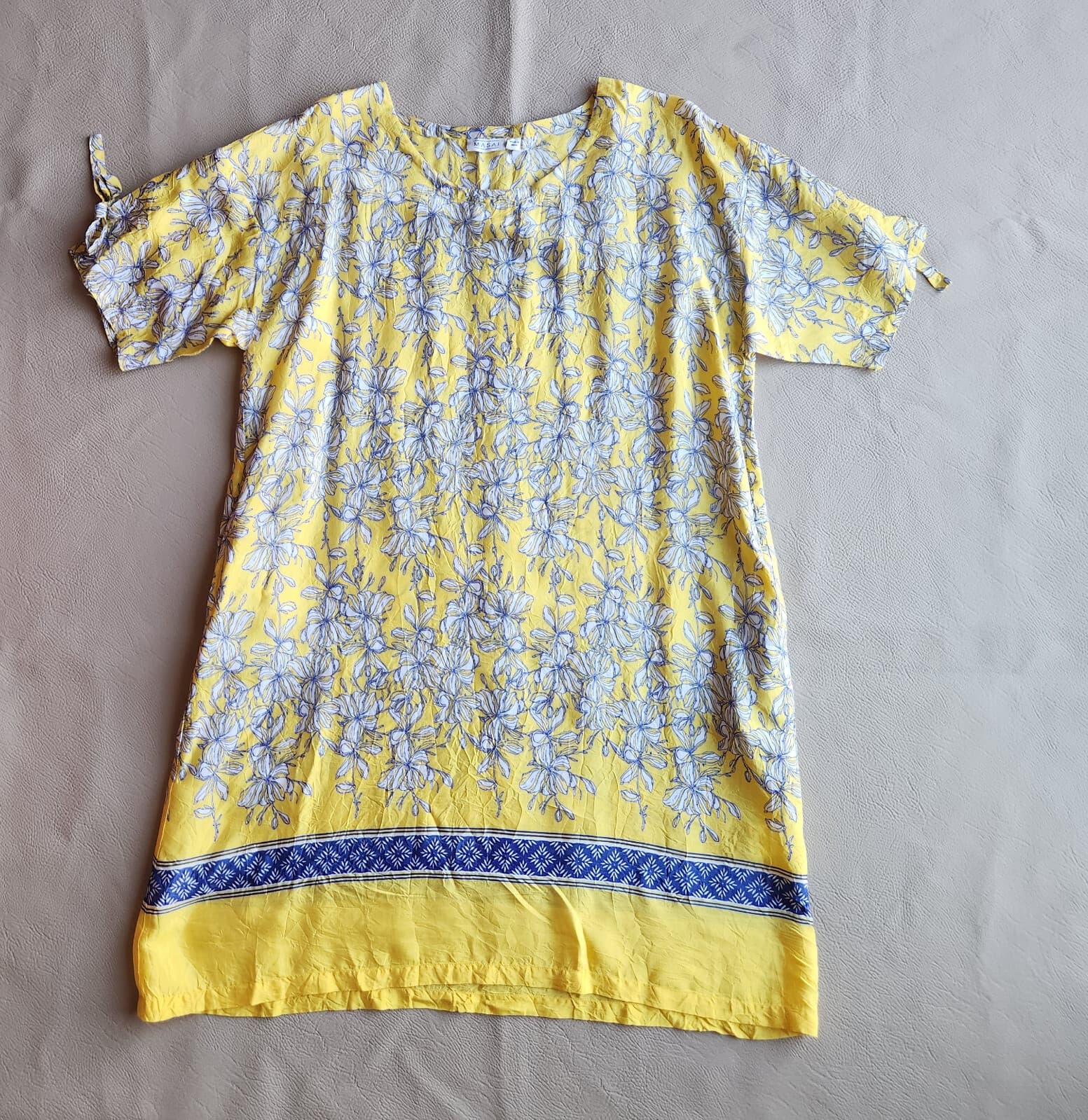 MASAI Copenhagen Floral Tunic Shift Dress Short Sleeve Pocket Yellow Blue Sz.L - Thumbnail 5