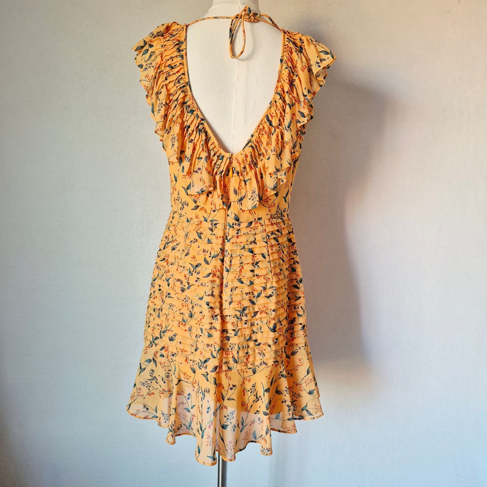 La Maison Talulah Daring Day Floral Mini Dress Ruffle Flutter Sleeve Orange Sz.L - Thumbnail 8