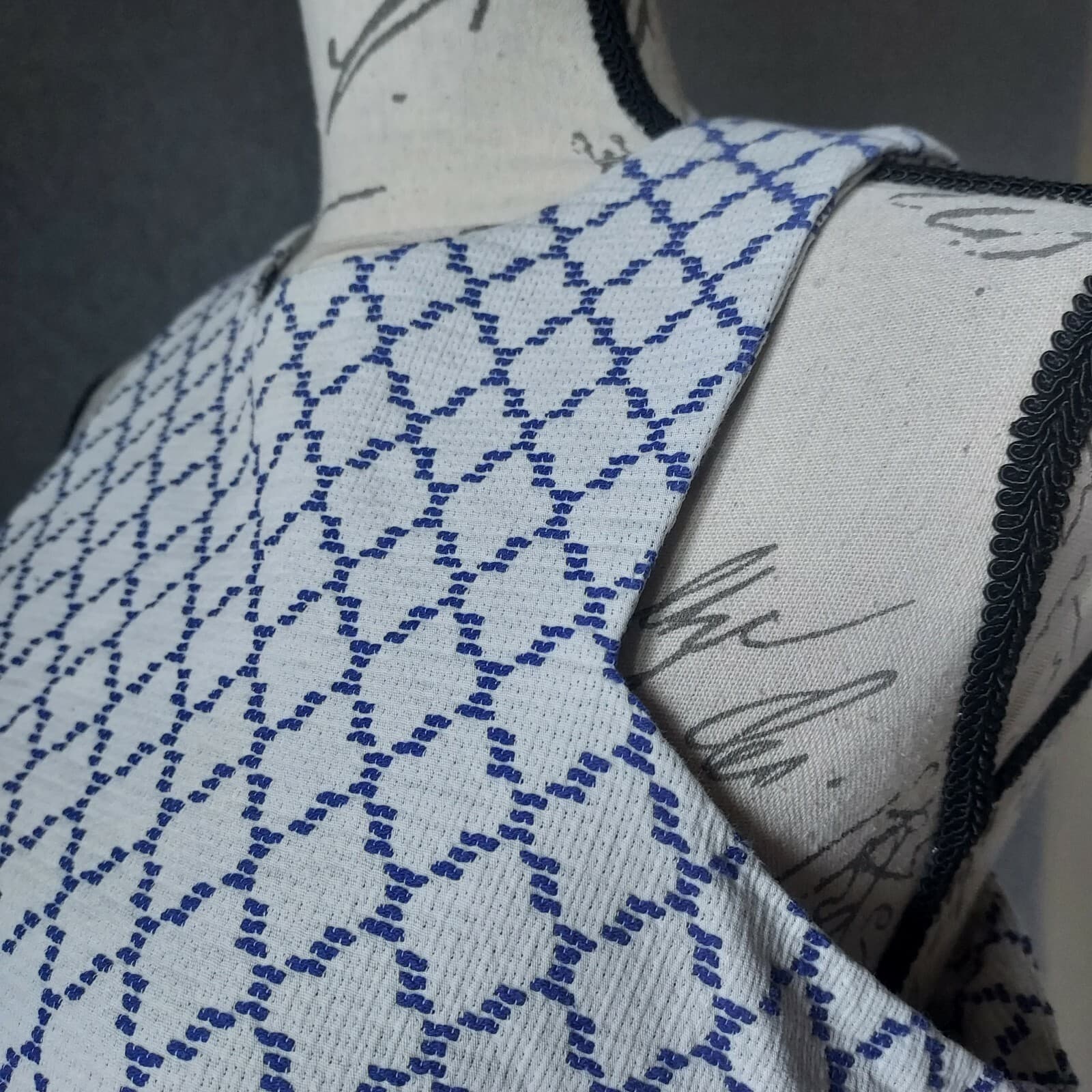BEC & BRIDGE Drop Peplum Tank Top Zip Cotton Jacquard Blue-White Sz.8 Australia - Thumbnail 2