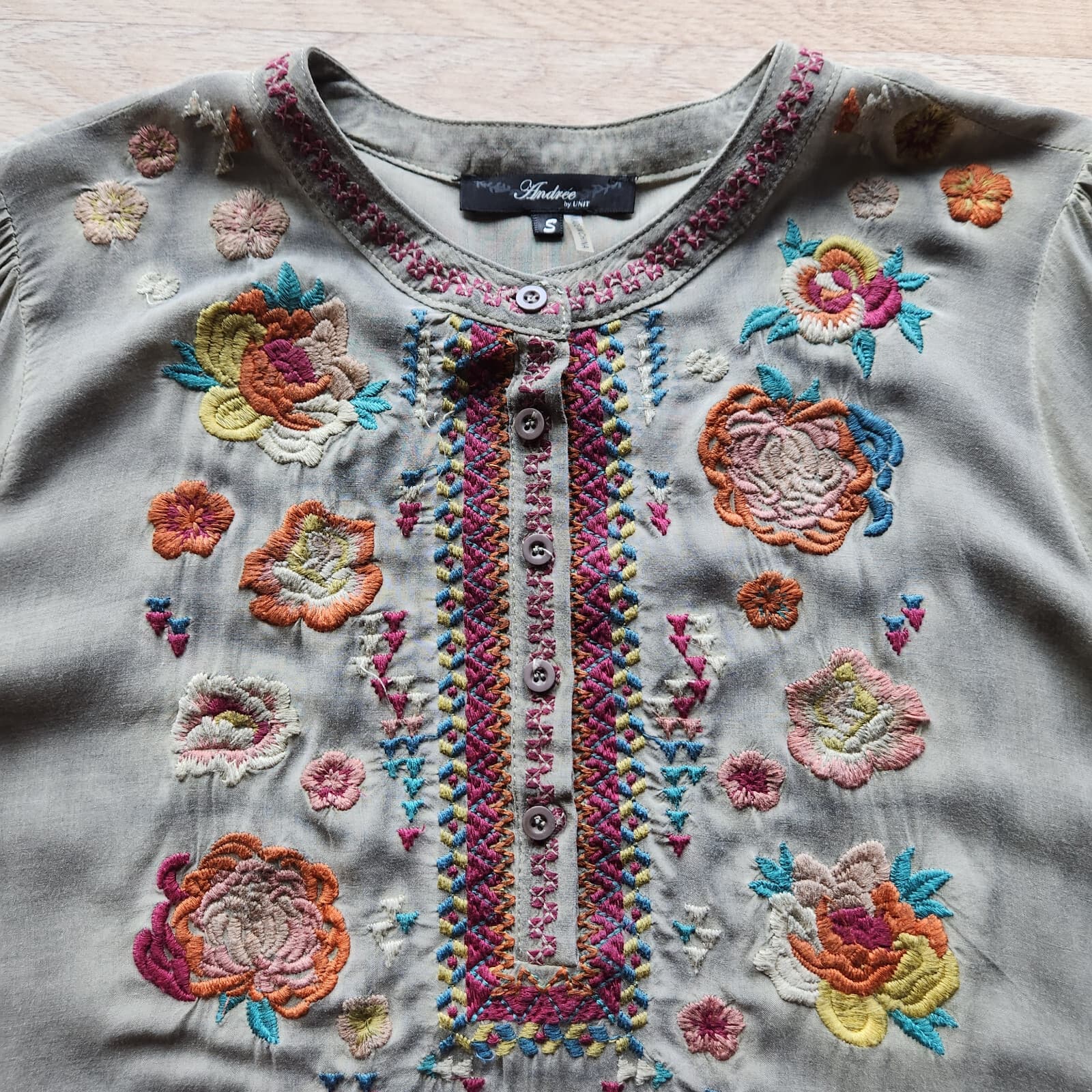 Andree by Unit Embroidered Tunic Boho Top Roll Tap Long Sleeve Dark Grey Women S - Thumbnail 5