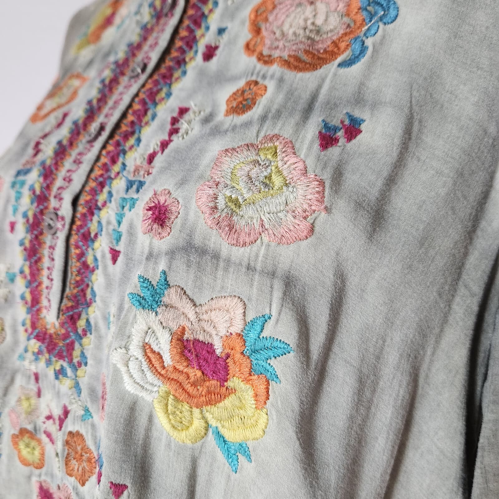 Andree by Unit Embroidered Tunic Boho Top Roll Tap Long Sleeve Dark Grey Women S - Thumbnail 3