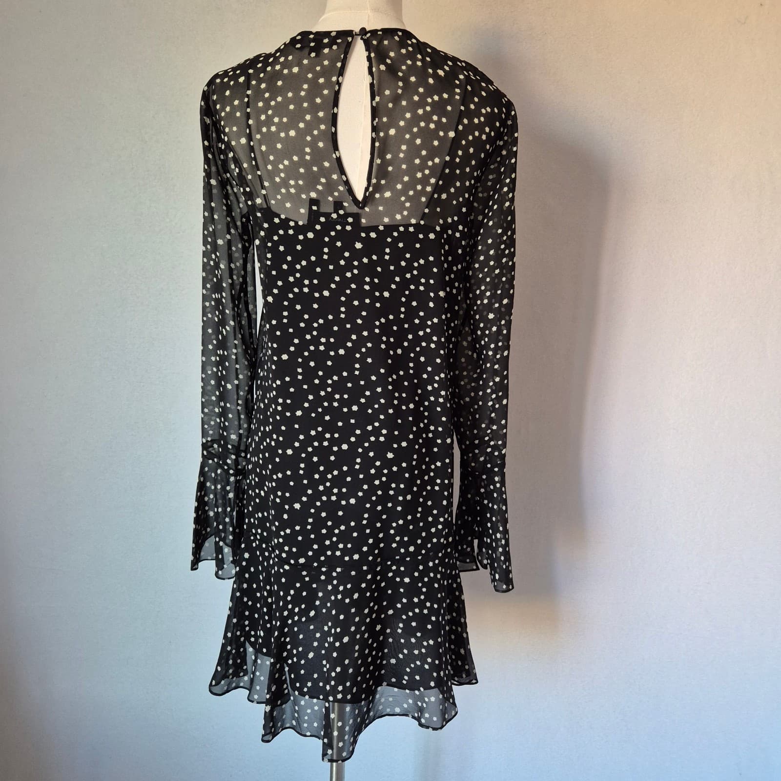 Theory Marah Starry Silk Mini Dress + Slip Long Sleeve Ruffle Hem Black Wome's 0 - Thumbnail 8