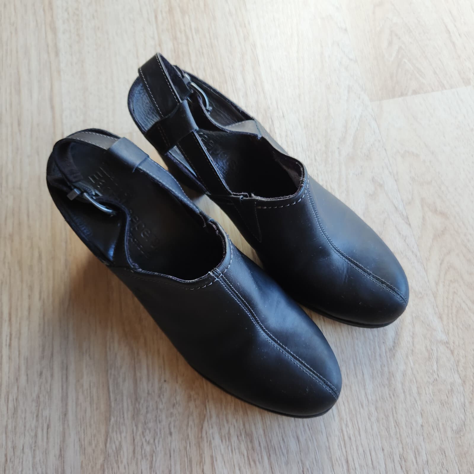 Timberland Earthkeeper Slingback Mule Wooden Block Heel Buckle Black Leather 10 - Thumbnail 3