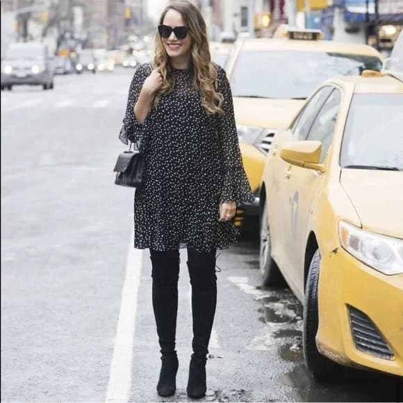 Theory Marah Starry Silk Mini Dress + Slip Long Sleeve Ruffle Hem Black Wome's 0 - Thumbnail 5