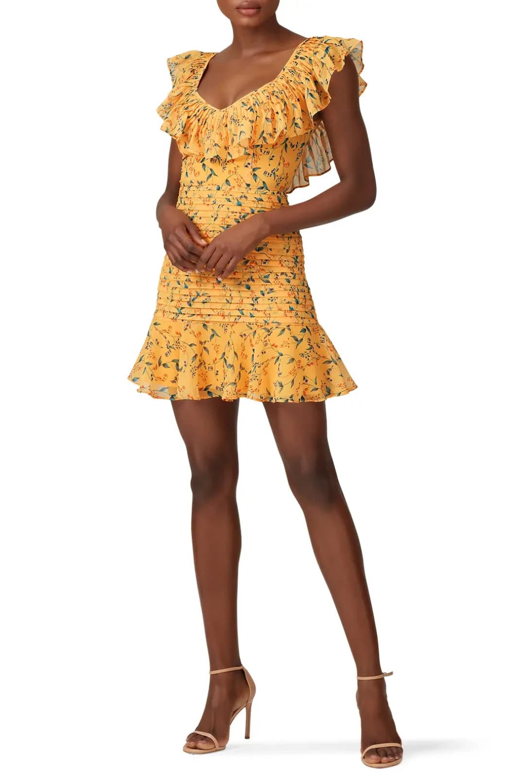 La Maison Talulah Daring Day Floral Mini Dress Ruffle Flutter Sleeve Orange Sz.L - Thumbnail 7