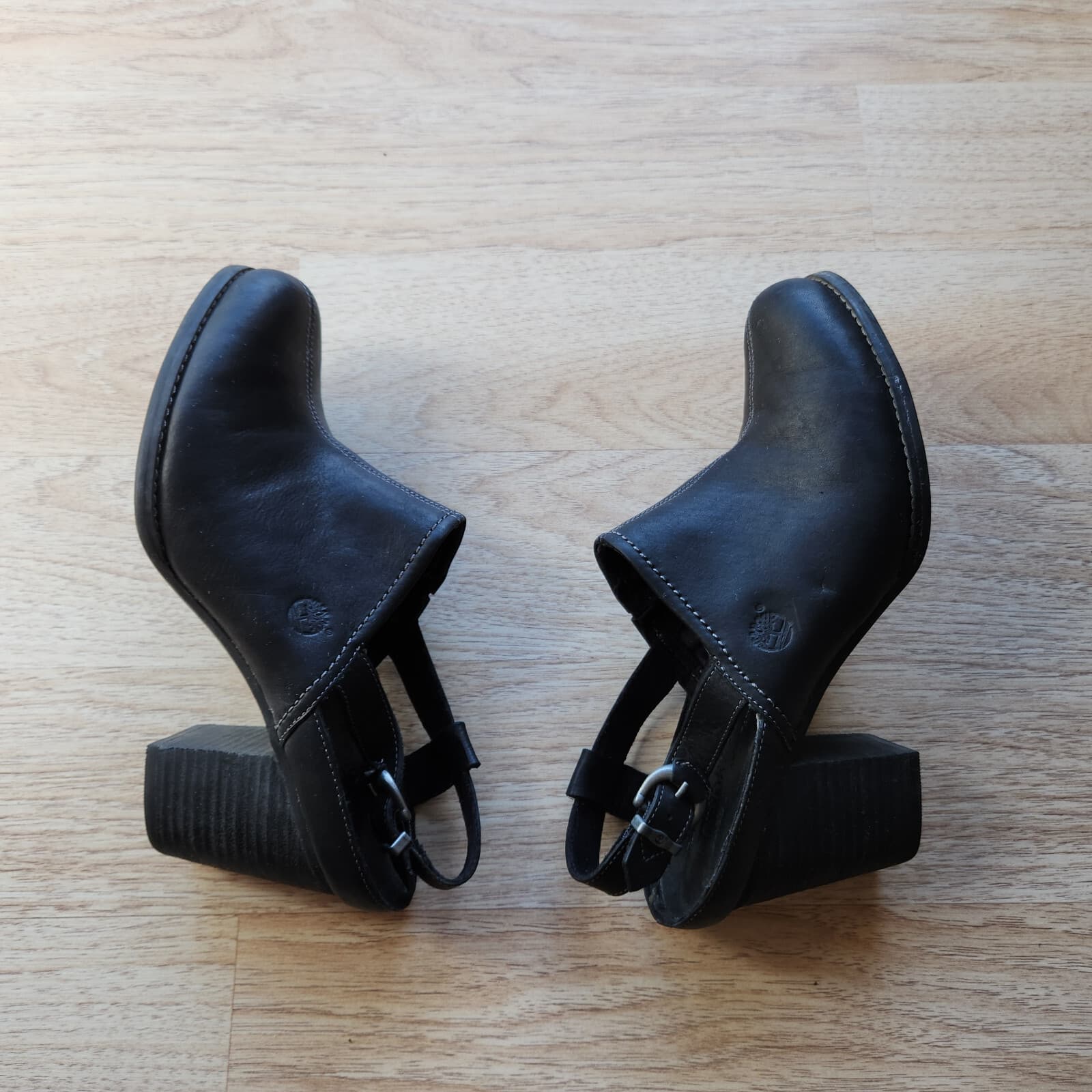 Timberland Earthkeeper Slingback Mule Wooden Block Heel Buckle Black Leather 10 - Thumbnail 7