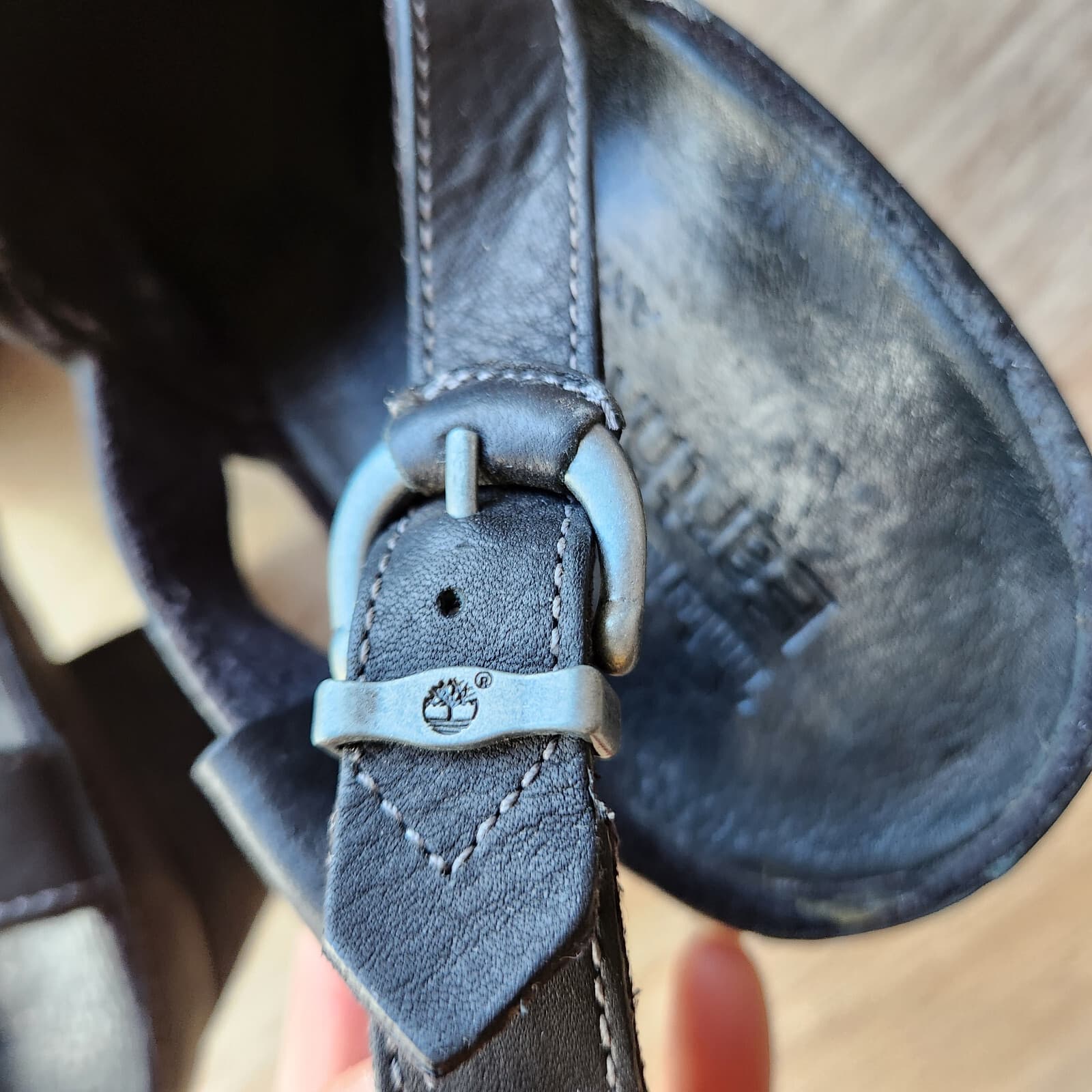 Timberland Earthkeeper Slingback Mule Wooden Block Heel Buckle Black Leather 10 - Thumbnail 10