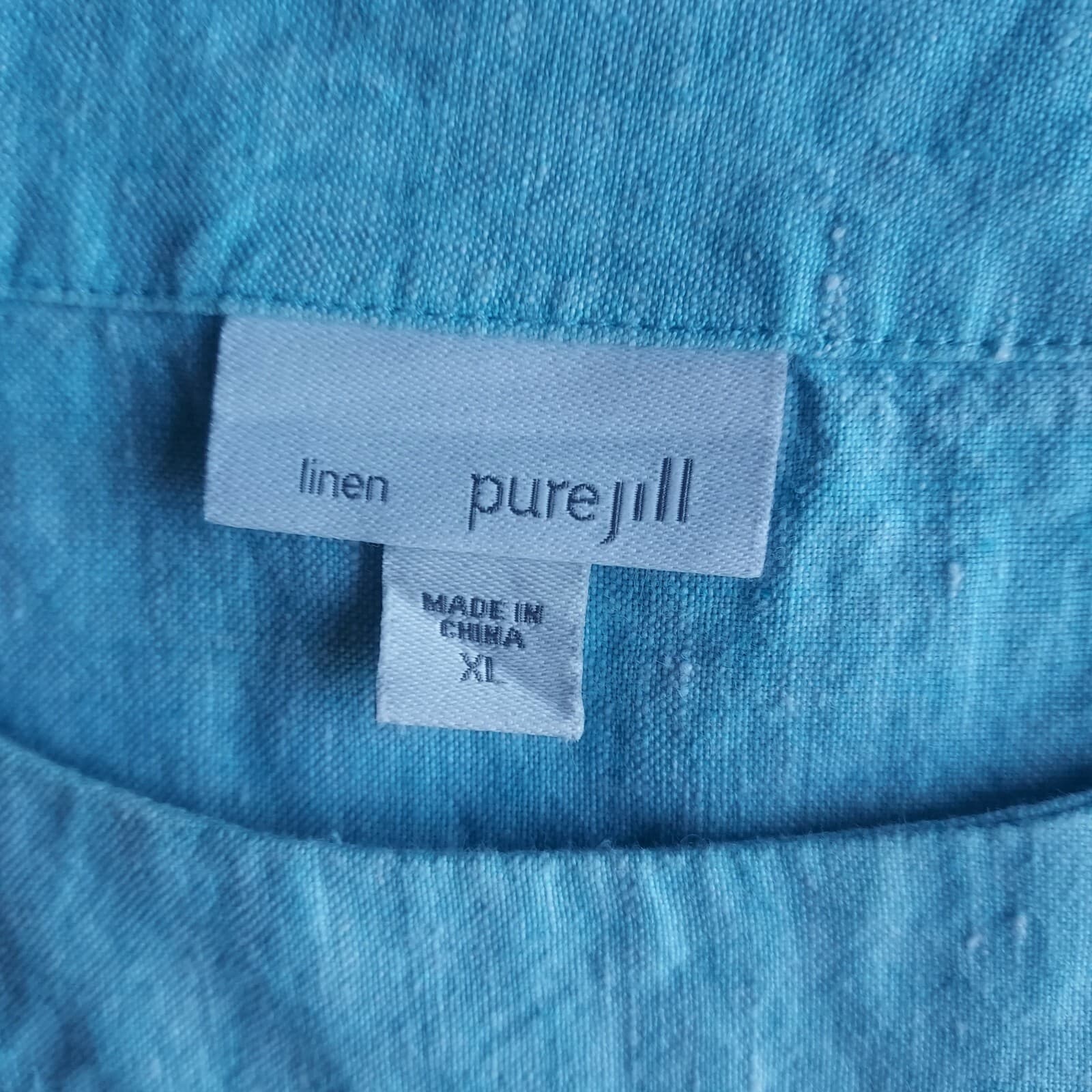 Pure Jill 100% Linen Tunic Top 3/4 Sleeve Scoop Neck Blue Lace Trim Women XL - Thumbnail 7