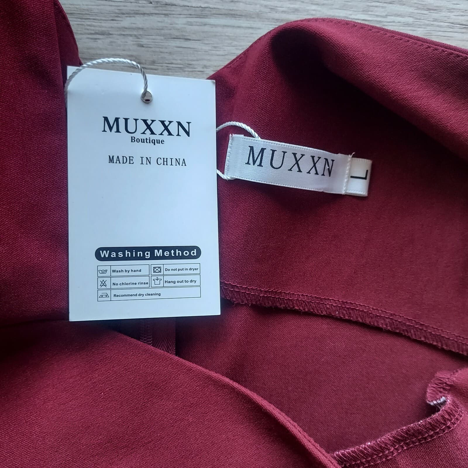 NWT MUXXA Boutique Midi Dress Asymmetrical-Neck Ruched-Waist Sleeveless Red Sz.L - Thumbnail 7