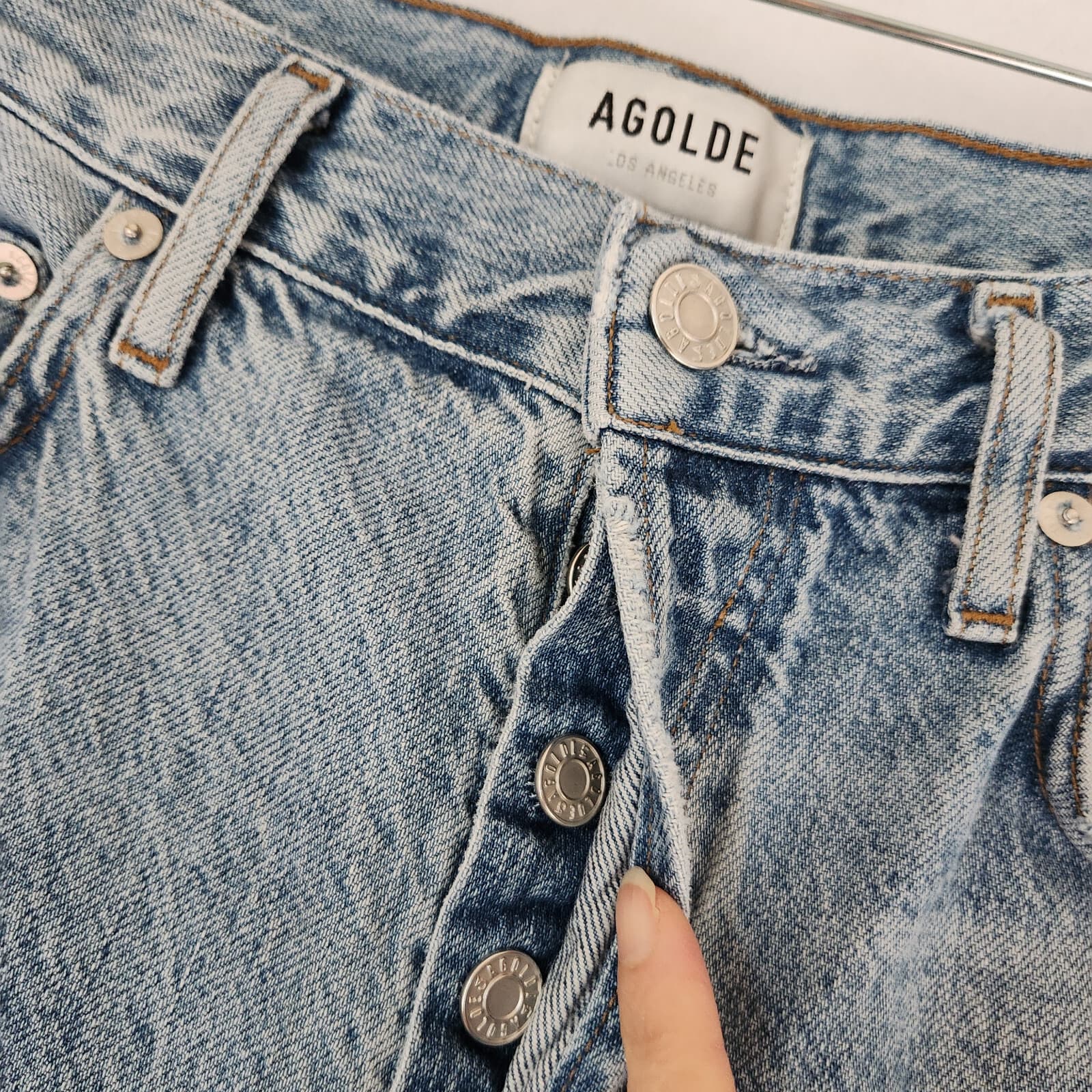Agolde Jaime High Rise Distressed Jeans Button-Fly Organic Cotton Blue Sz.26 - Thumbnail 6