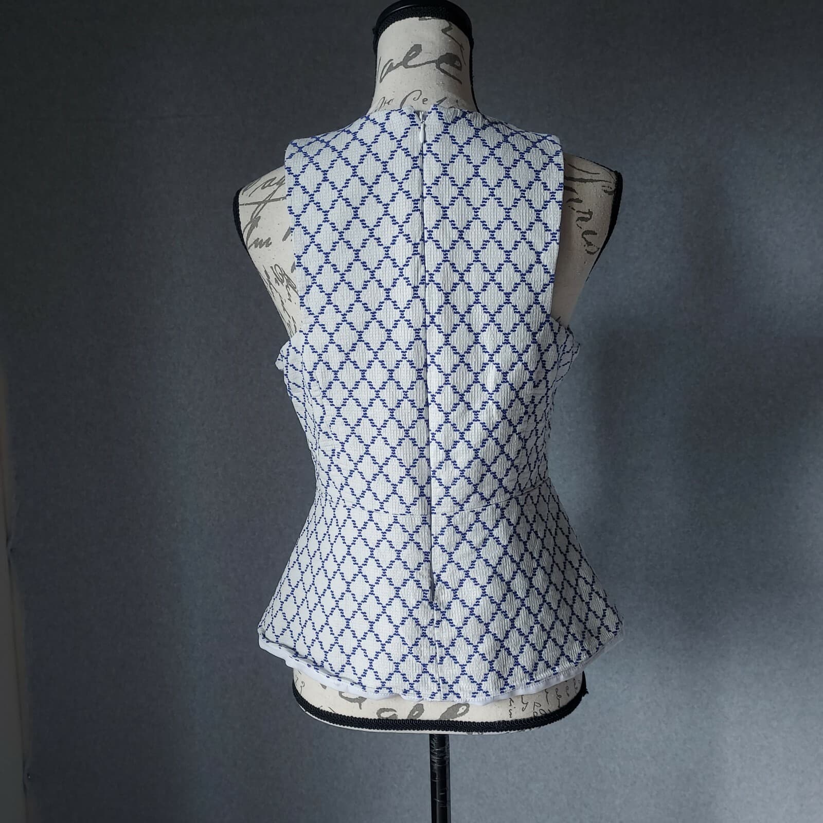 BEC & BRIDGE Drop Peplum Tank Top Zip Cotton Jacquard Blue-White Sz.8 Australia - Thumbnail 4