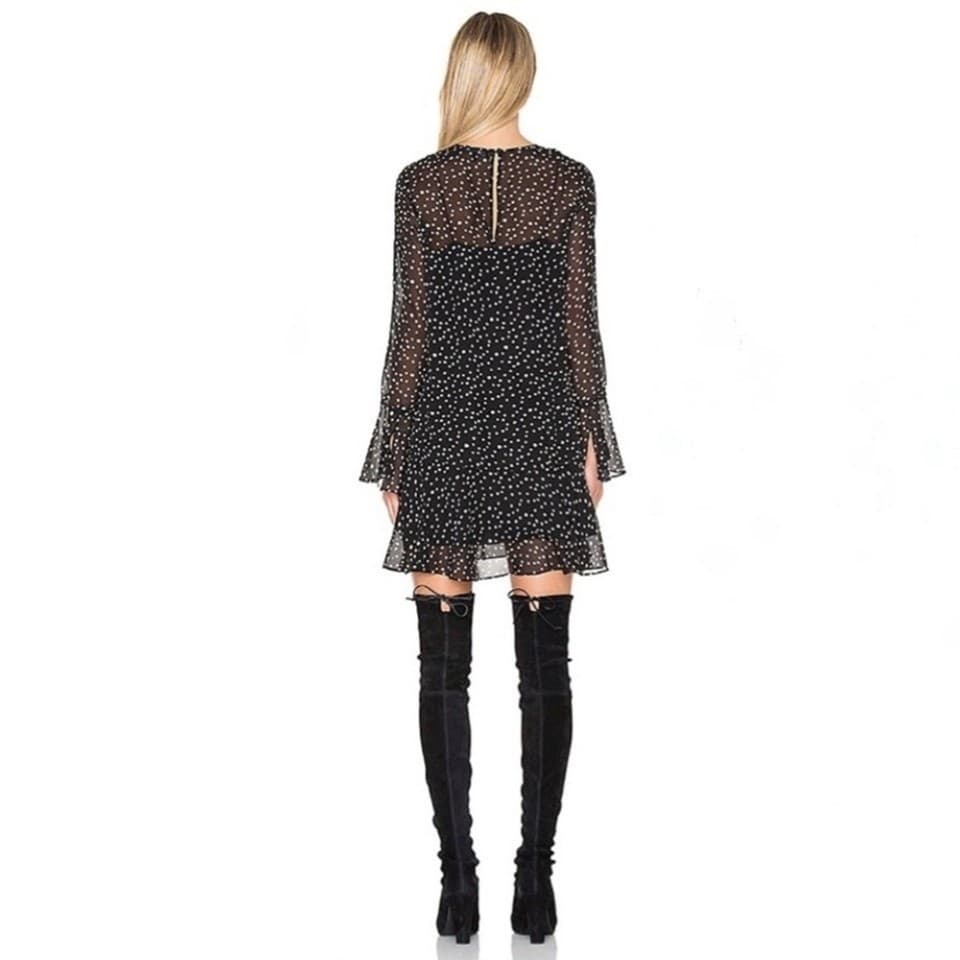Theory Marah Starry Silk Mini Dress + Slip Long Sleeve Ruffle Hem Black Wome's 0 - Thumbnail 7