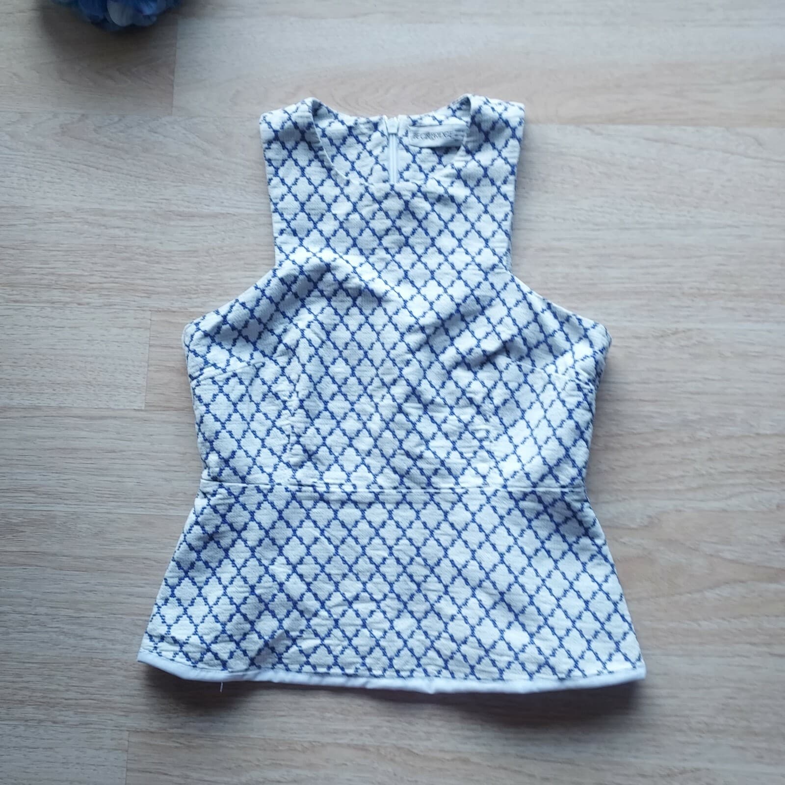 BEC & BRIDGE Drop Peplum Tank Top Zip Cotton Jacquard Blue-White Sz.8 Australia - Thumbnail 5