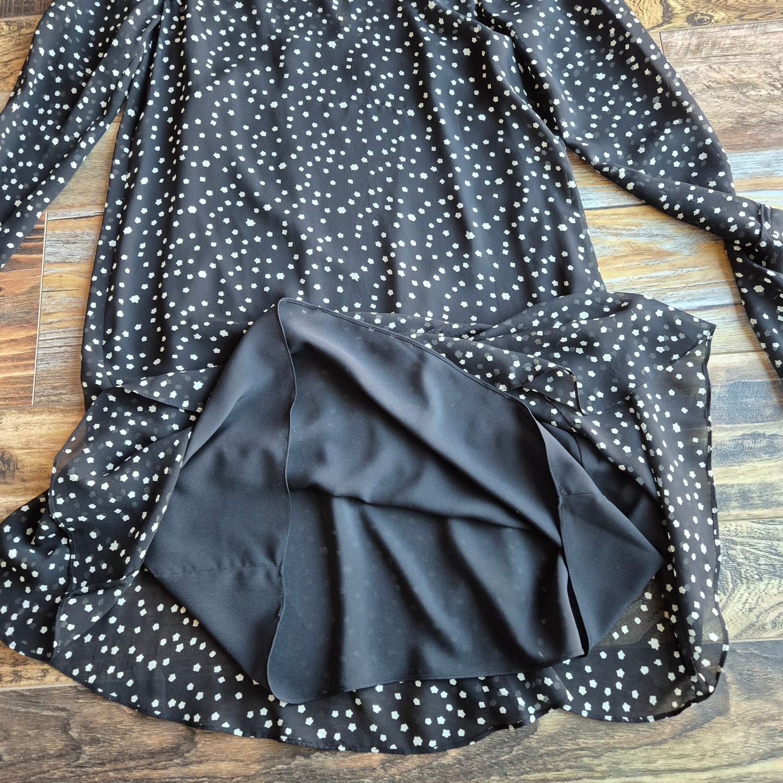 Theory Marah Starry Silk Mini Dress + Slip Long Sleeve Ruffle Hem Black Wome's 0 - Thumbnail 10