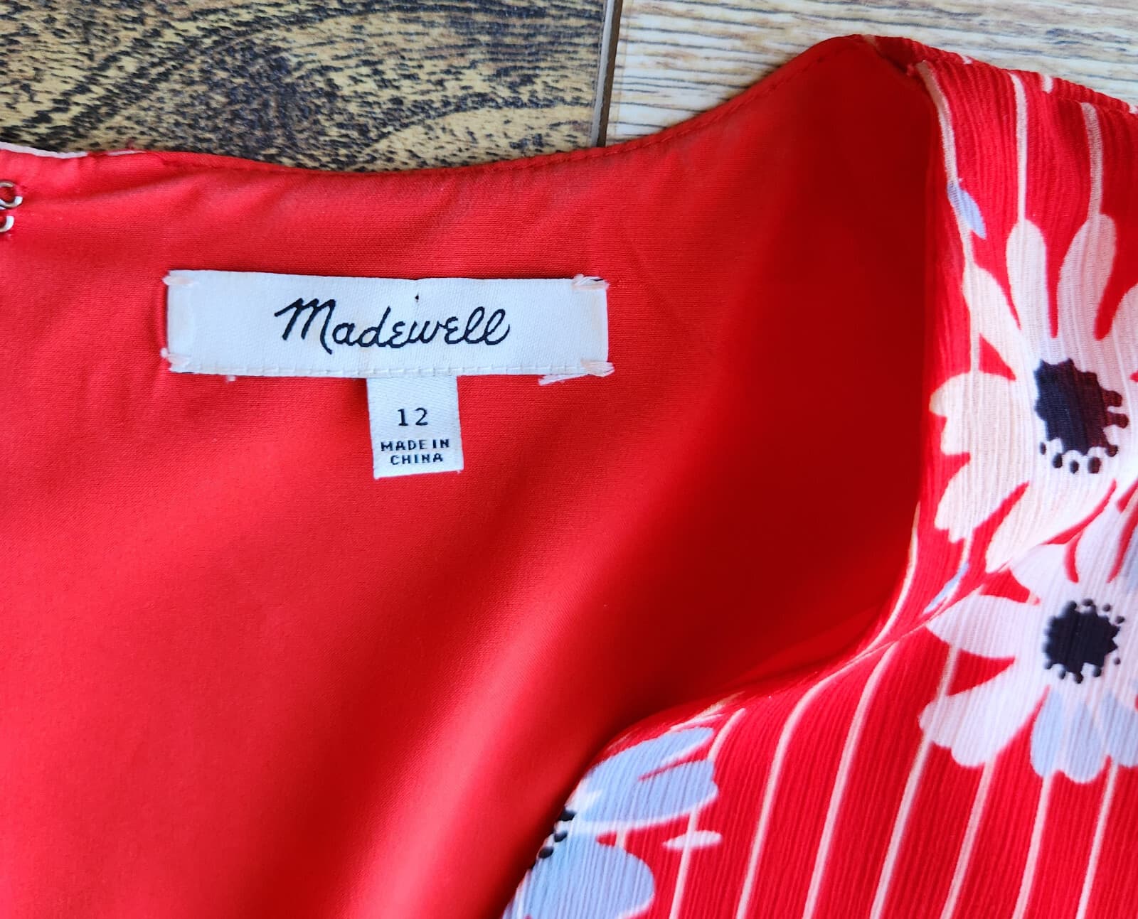 Madewell Daisy Society Button Wrap Mini Dress Short Sleeve Tie-Waist Red Sz.12 - Thumbnail 11