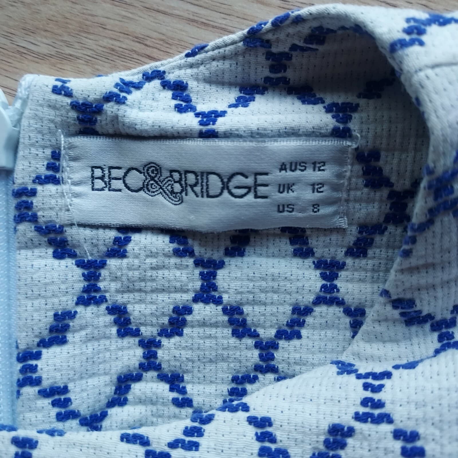 BEC & BRIDGE Drop Peplum Tank Top Zip Cotton Jacquard Blue-White Sz.8 Australia - Thumbnail 7
