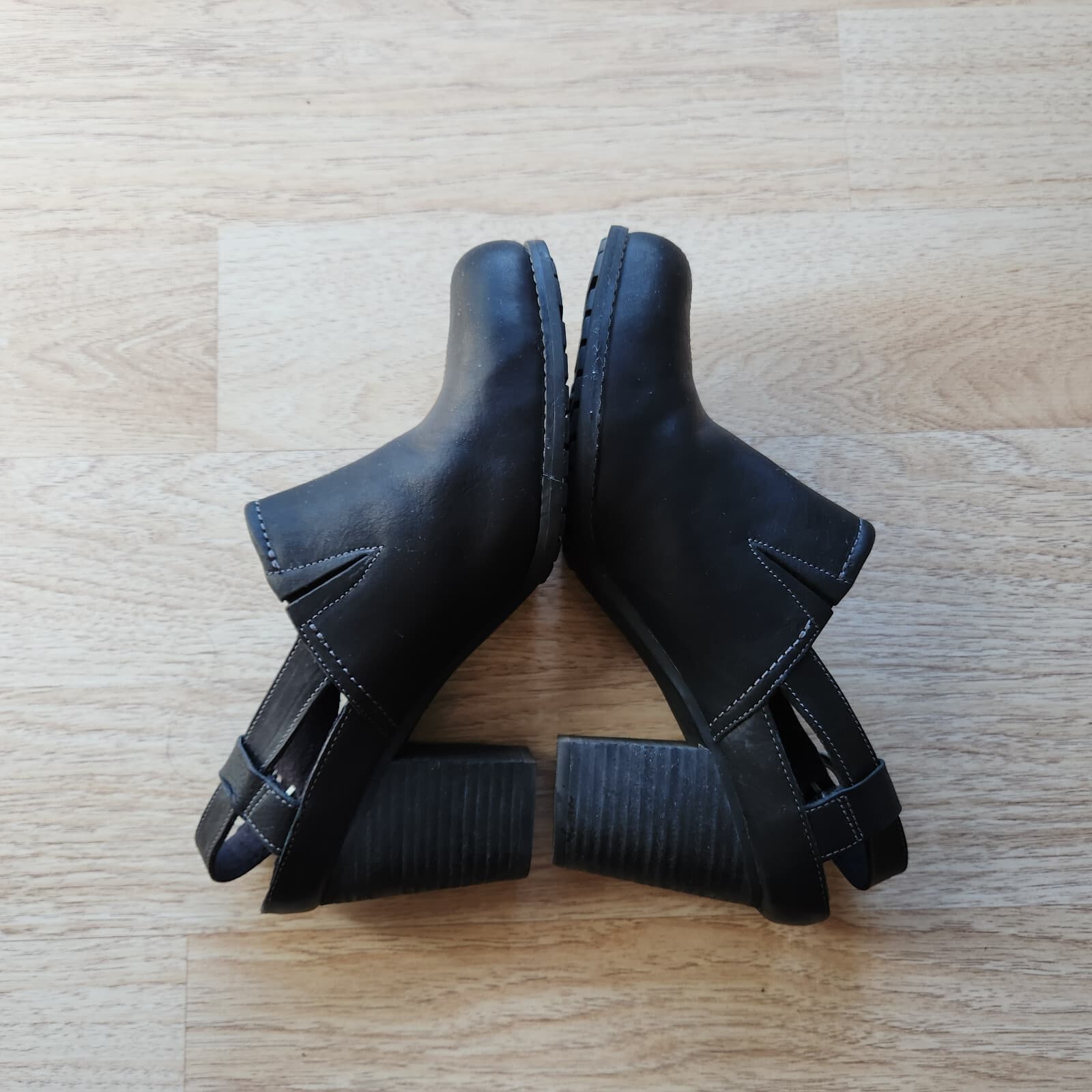Timberland Earthkeeper Slingback Mule Wooden Block Heel Buckle Black Leather 10 - Thumbnail 8