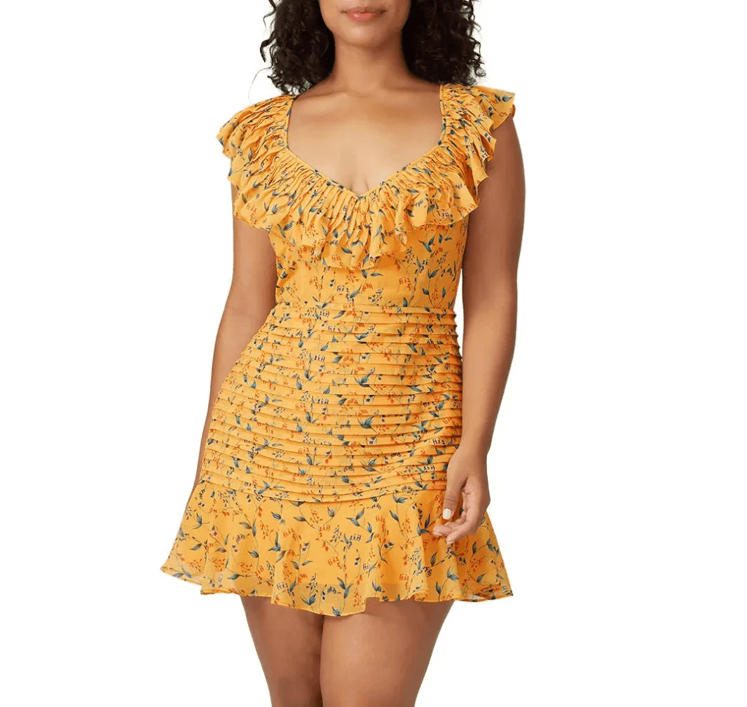 La Maison Talulah Daring Day Floral Mini Dress Ruffle Flutter Sleeve Orange Sz.L - Thumbnail 3