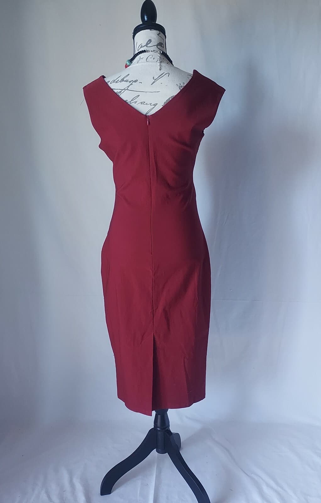 NWT MUXXA Boutique Midi Dress Asymmetrical-Neck Ruched-Waist Sleeveless Red Sz.L - Thumbnail 4