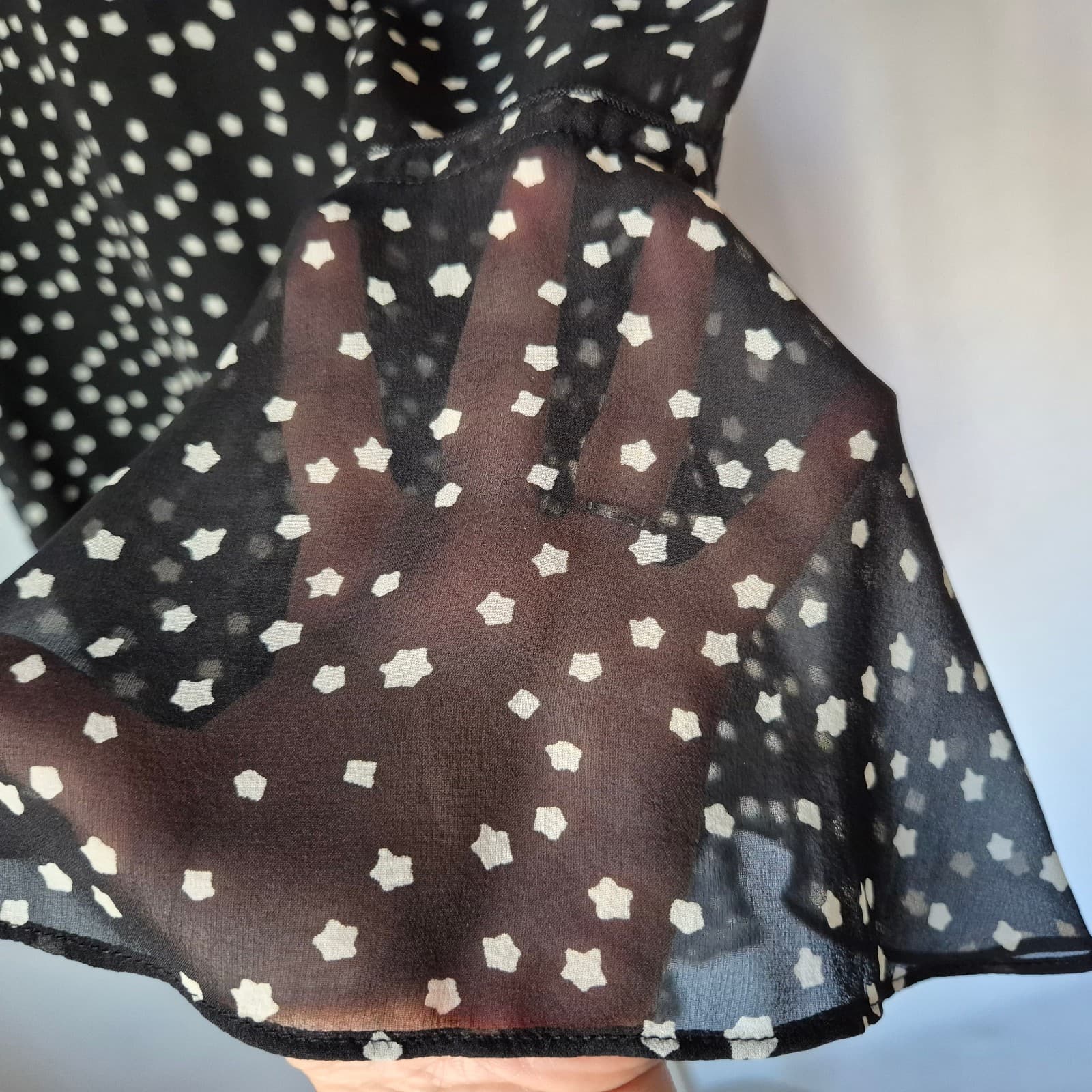 Theory Marah Starry Silk Mini Dress + Slip Long Sleeve Ruffle Hem Black Wome's 0 - Thumbnail 6