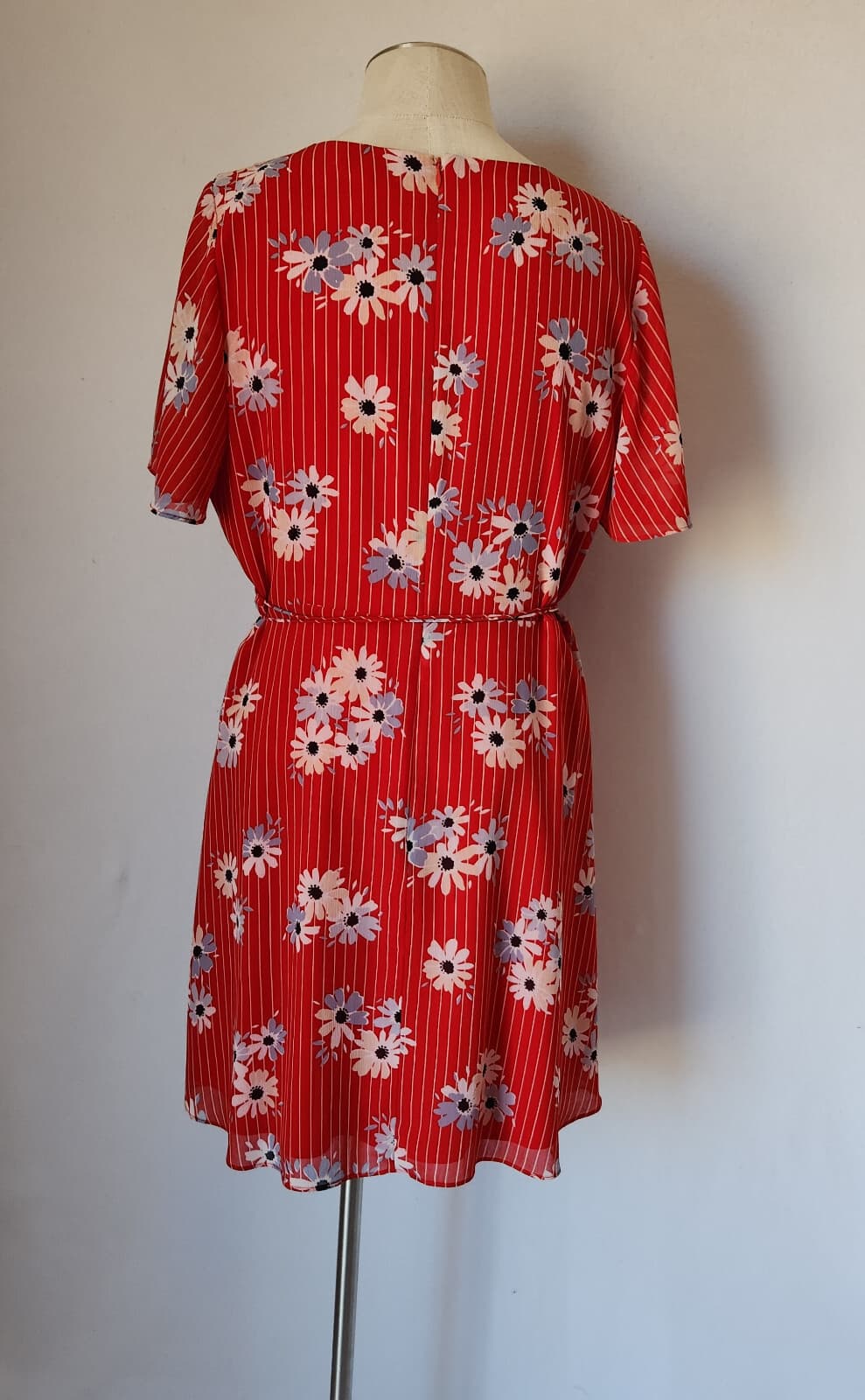Madewell Daisy Society Button Wrap Mini Dress Short Sleeve Tie-Waist Red Sz.12 - Thumbnail 10